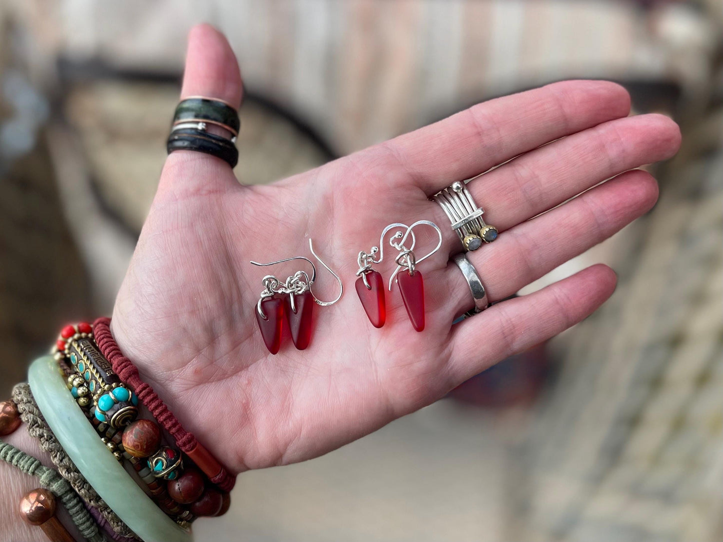 Sustainable jewellery. Eco friendly jewellery. Red sea glass earrings, ethical jewellery, handmade sea glass jewellery, ethical jewelry