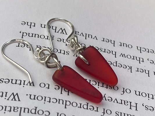 Sustainable jewellery. Eco friendly jewellery. Red sea glass earrings, ethical jewellery, handmade sea glass jewellery, ethical jewelry