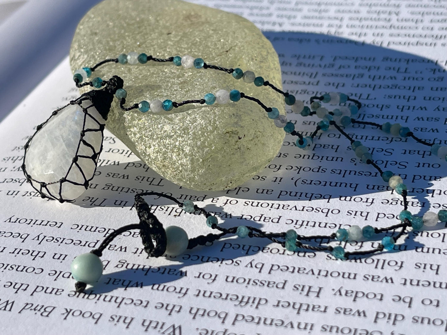 Stunning macrame moonstone necklace on an adjustable cord. Handmade gemstone necklace, boho jewellery. Macrame jewellery. Unique necklace.