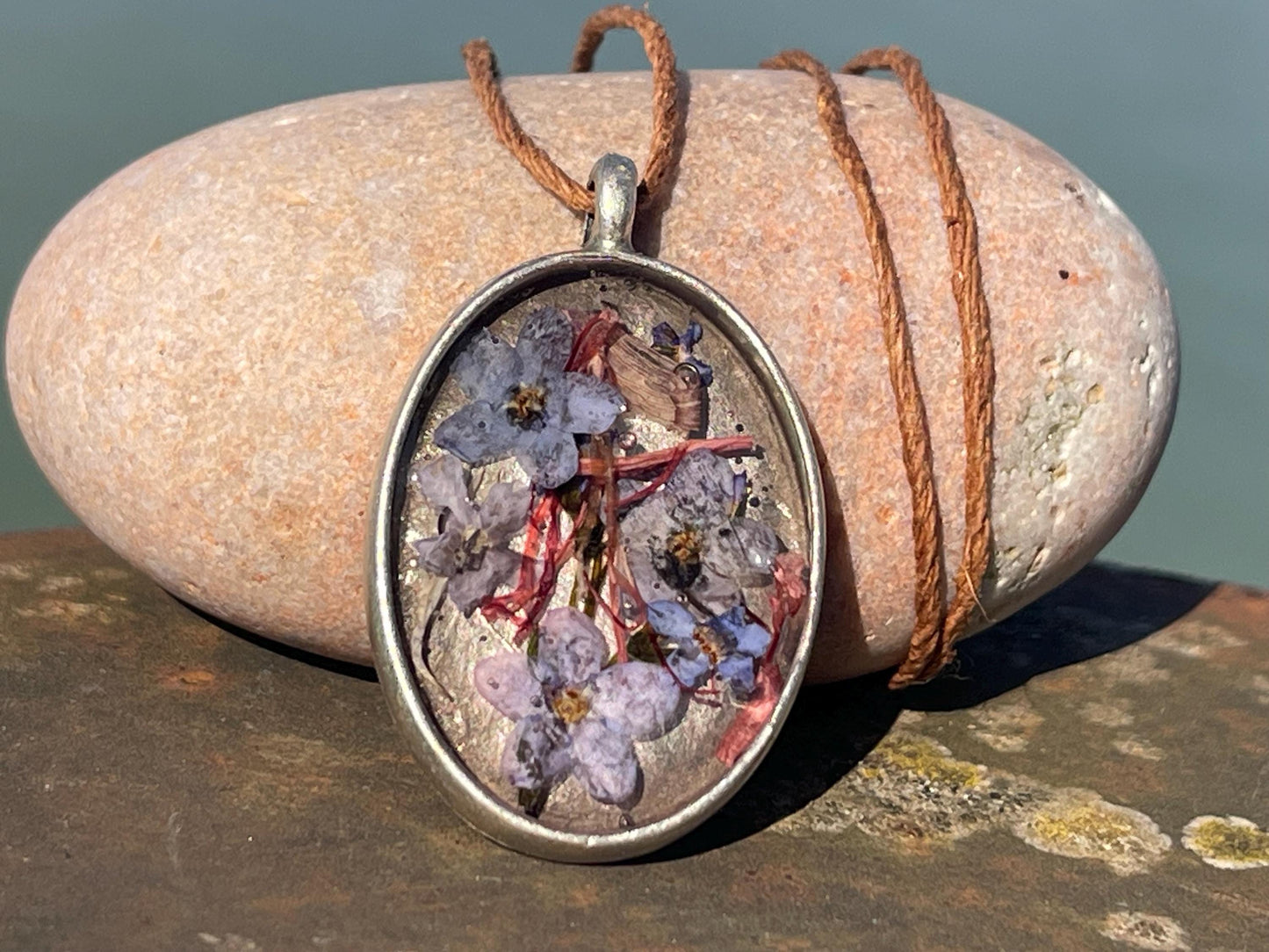 Flower necklace, ethical jewellery, forget me not necklace, handmade necklace, boho jewellery, flower pendant. Remembrance gifts.