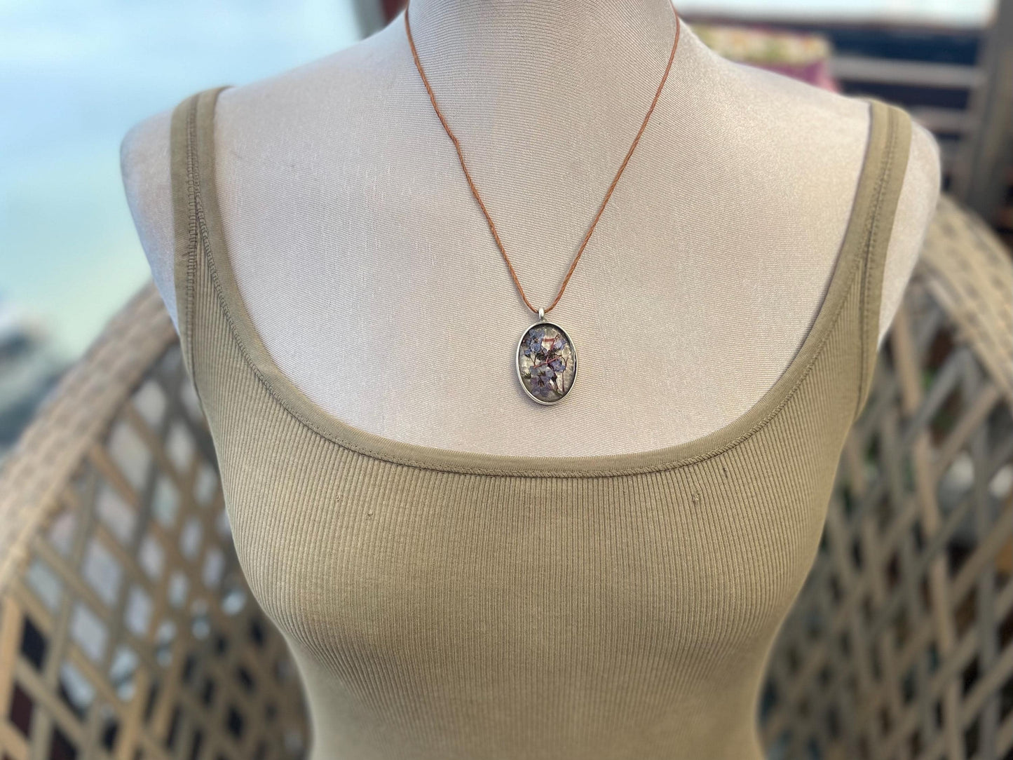 Flower necklace, ethical jewellery, forget me not necklace, handmade necklace, boho jewellery, flower pendant. Remembrance gifts.