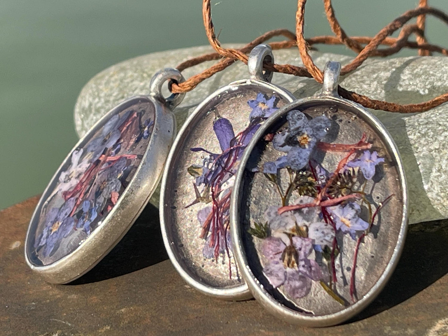 Flower necklace, ethical jewellery, forget me not necklace, handmade necklace, boho jewellery, flower pendant. Remembrance gifts.