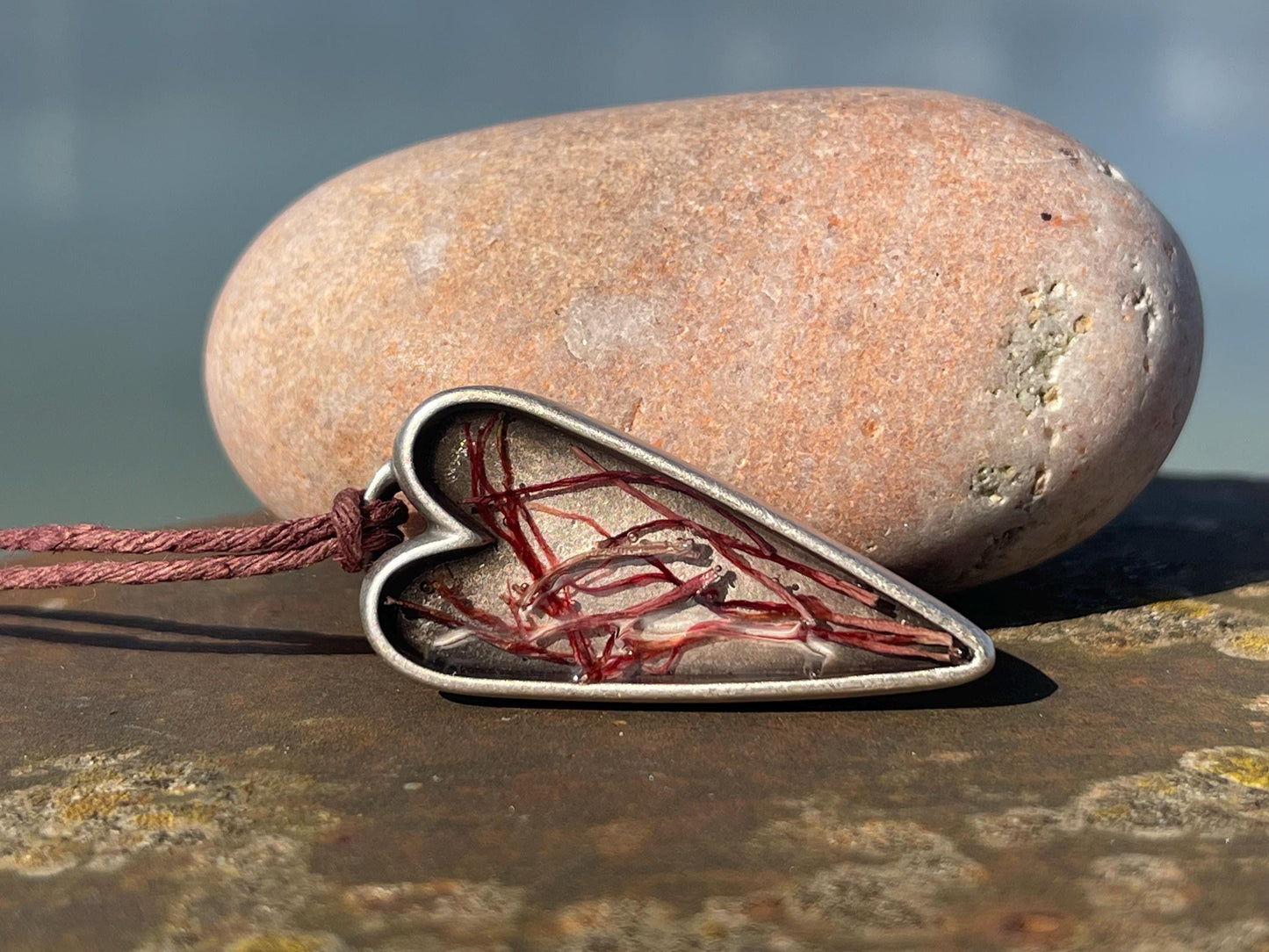 Red seaweed necklace. Perfect for beach lovers.  Handcrafted ethical jewellery, handmade necklace, boho jewellery, handmade unusual necklace