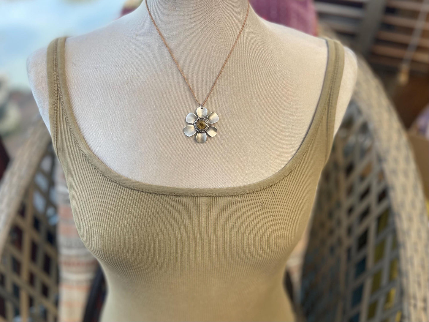 Flower necklace, ethical jewellery, daisy necklace, handmade necklace boho jewellery,  gift for her, flower pendant, gift for gardener