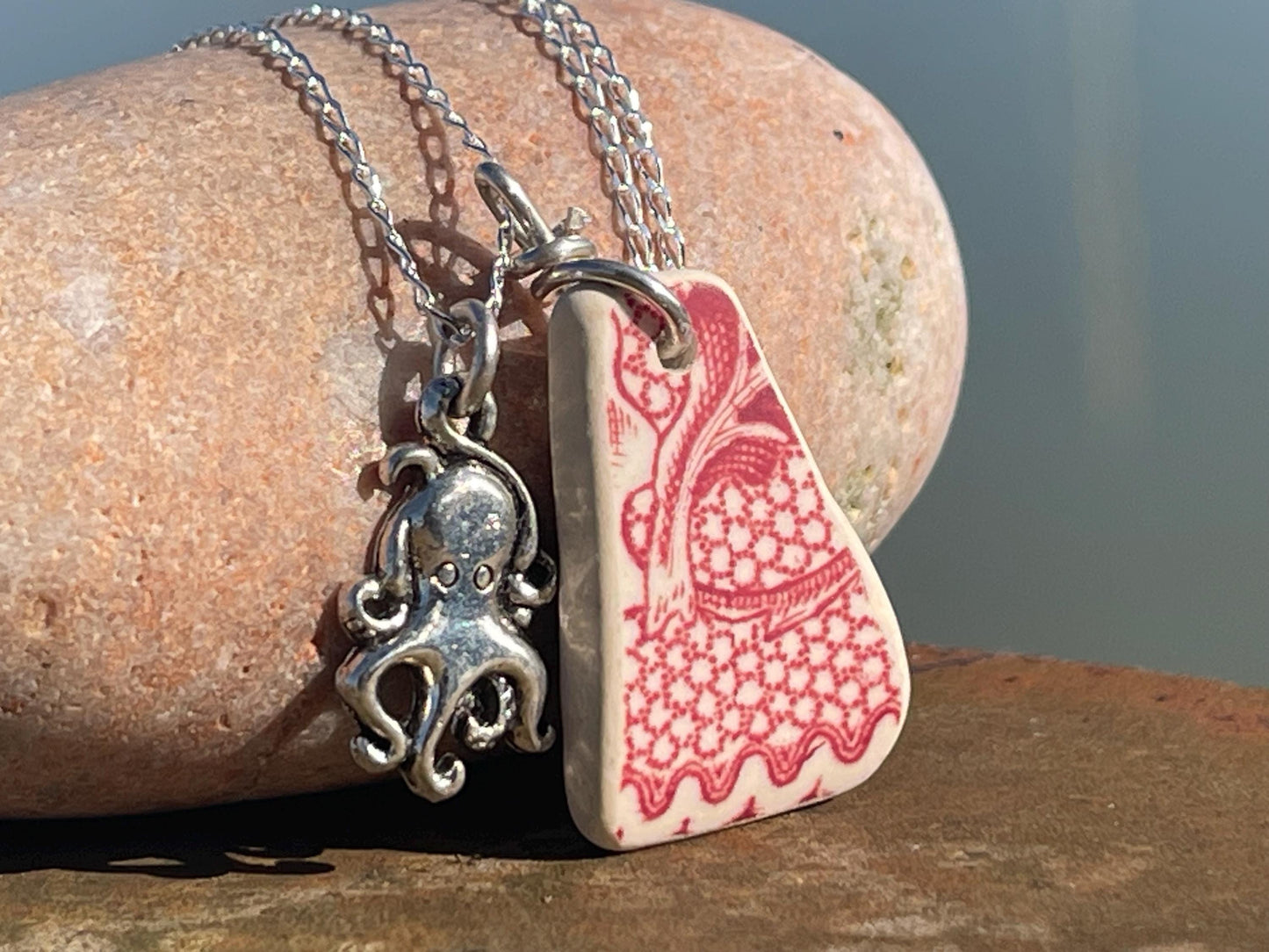 Eco friendly sea ceramic necklace on a sterling silver chain. Eco friendly jewellery, ethical jewellery. Eco friendly necklace.