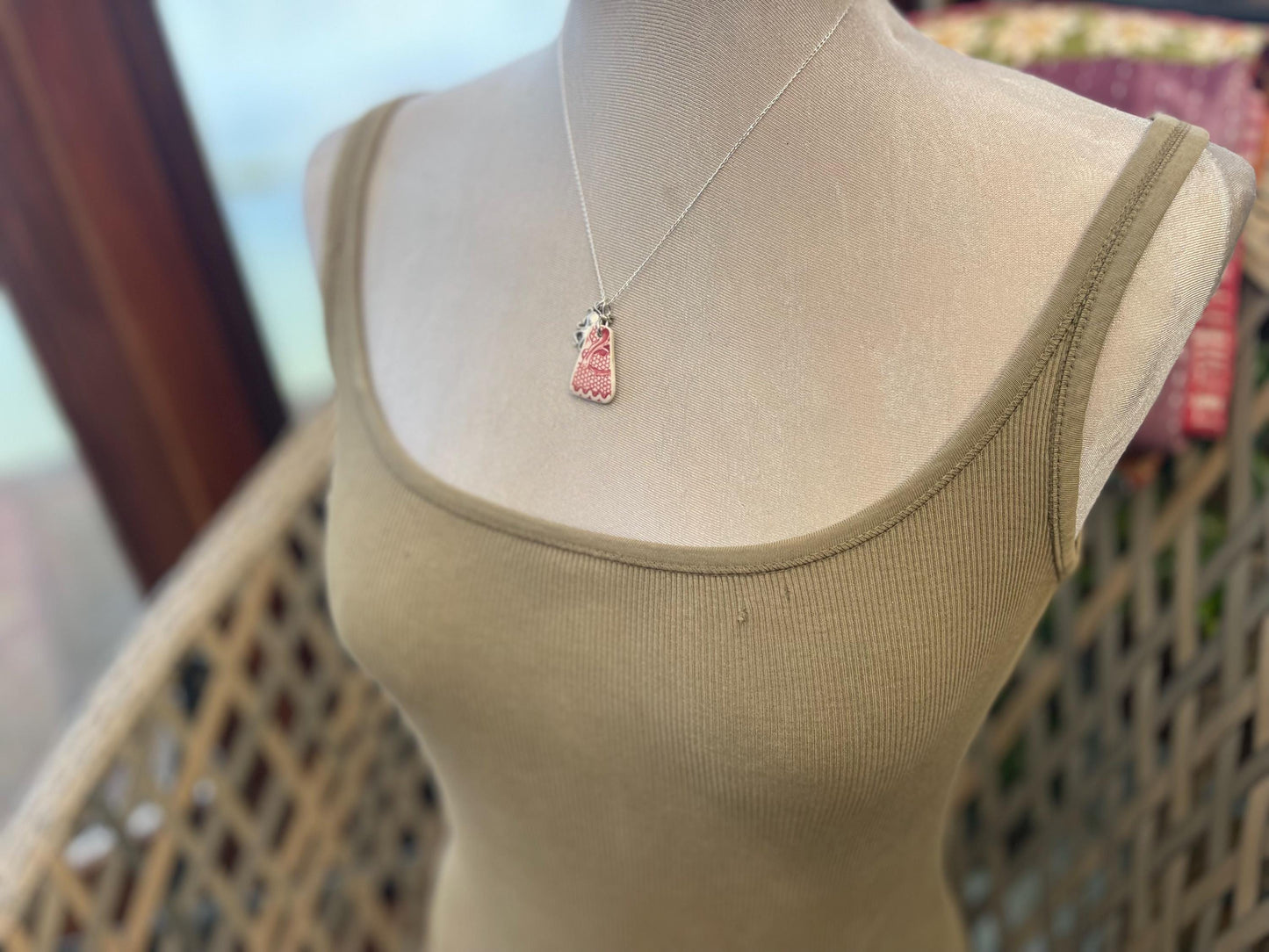 Eco friendly sea ceramic necklace on a sterling silver chain. Eco friendly jewellery, ethical jewellery. Eco friendly necklace.