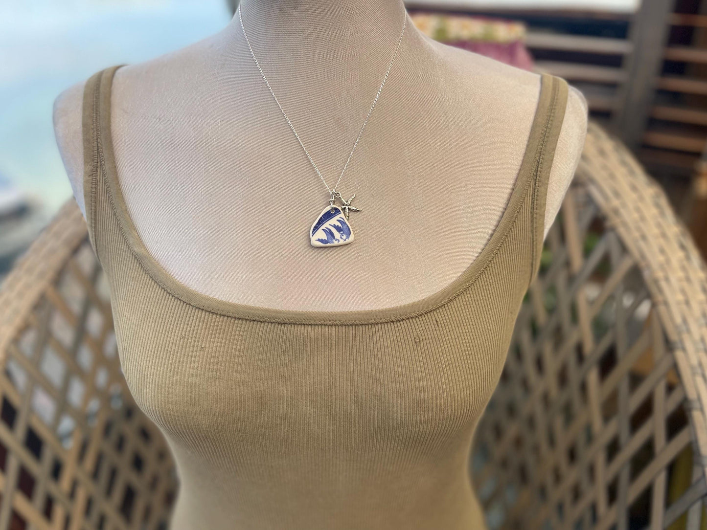 Eco friendly sea ceramic necklace on a sterling silver chain. Eco friendly jewellery, ethical jewellery. Eco friendly necklace. Starfish