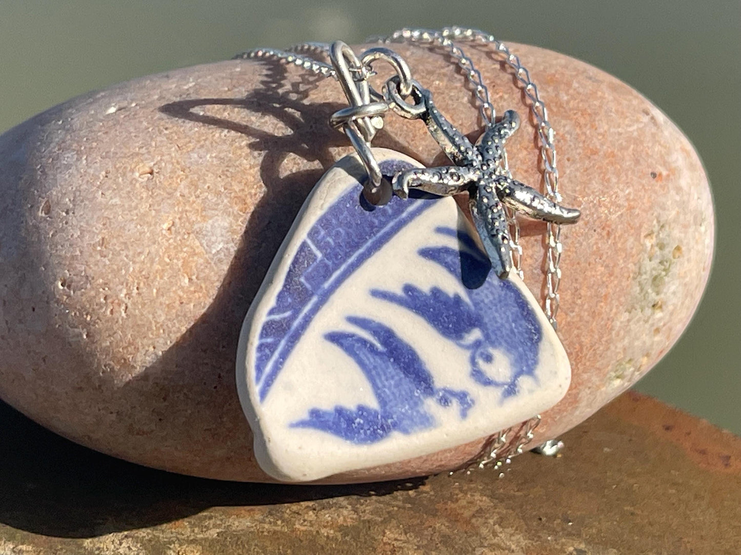 Eco friendly sea ceramic necklace on a sterling silver chain. Eco friendly jewellery, ethical jewellery. Eco friendly necklace. Starfish