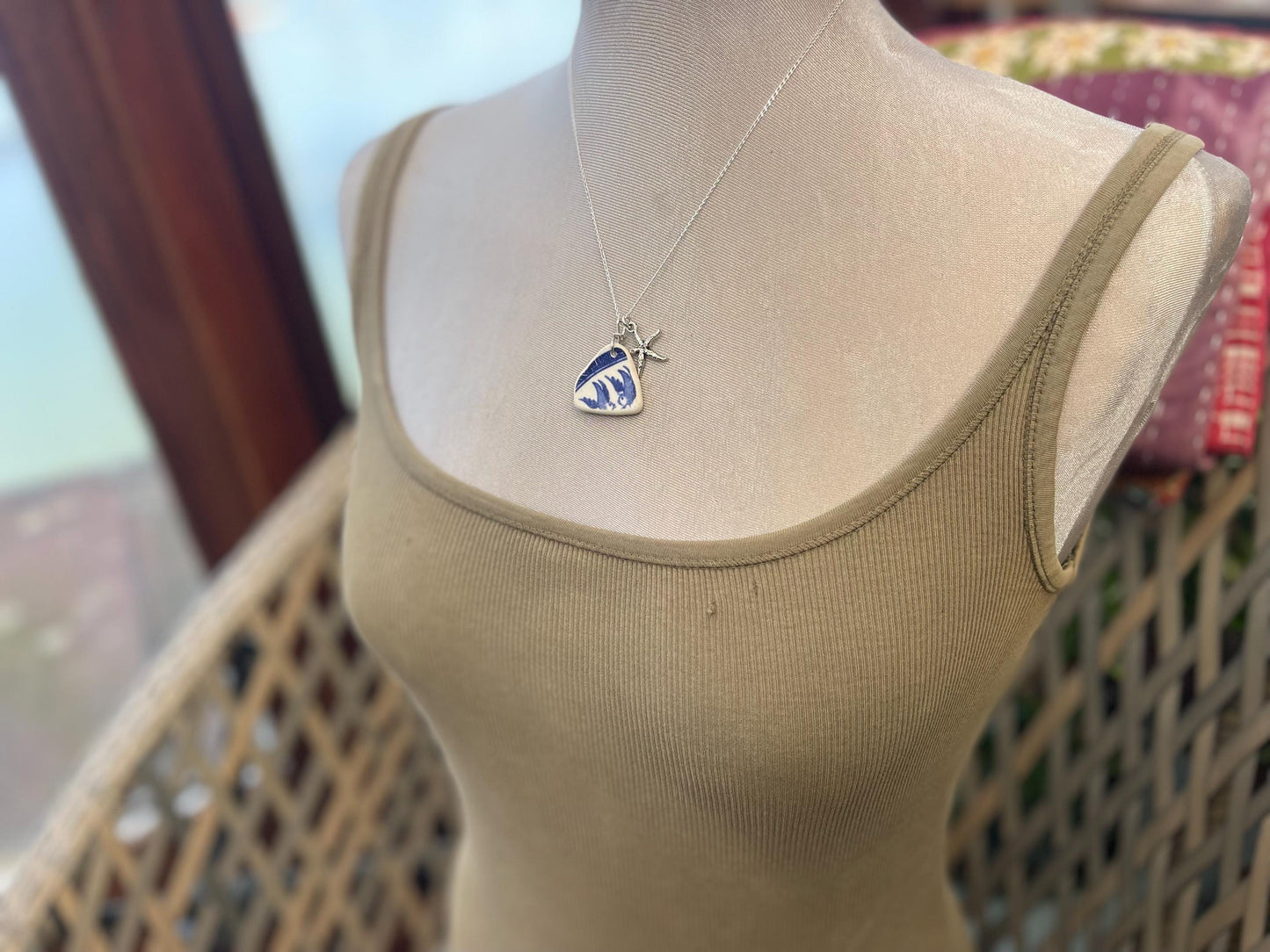 Eco friendly sea ceramic necklace on a sterling silver chain. Eco friendly jewellery, ethical jewellery. Eco friendly necklace. Starfish