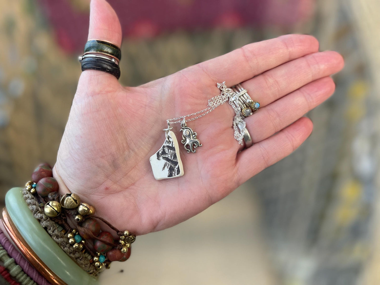 Eco friendly sea ceramic necklace on a sterling silver chain. Eco friendly jewellery, ethical jewellery. Eco friendly necklace.