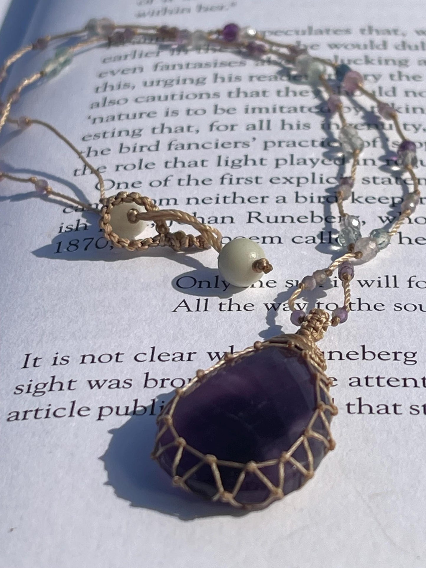 Stunning purple amethyst necklace. Purple macrame pendant. Handmade gemstone necklace, boho jewellery. Macrame jewellery. Unique jewellery.