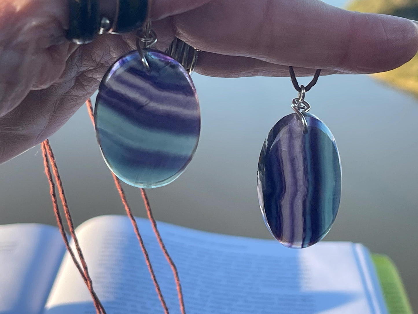 Rainbow Flourite pendant, fluorite necklace, amethyst jewellery, gift for him, boho handmade necklace, boho gift for her, ethical jewellery