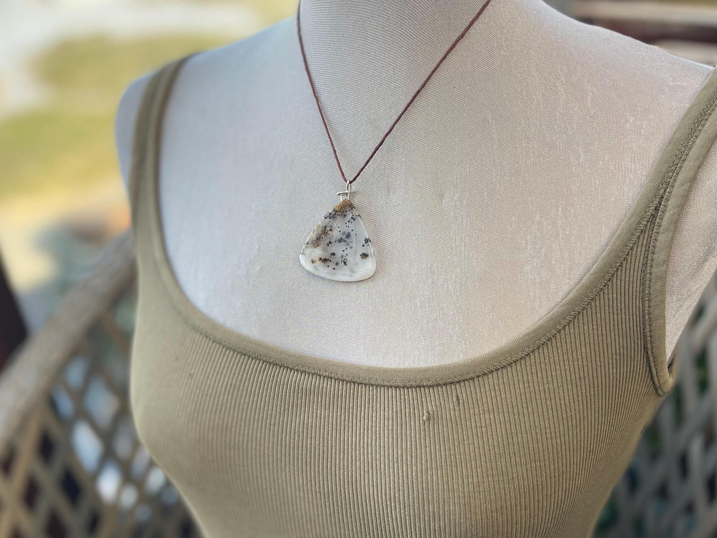 Moss agate necklace, moss agate pendant, large gemstone necklace, green gemstone, gift for gardener. Handmade necklace, boho gift for her