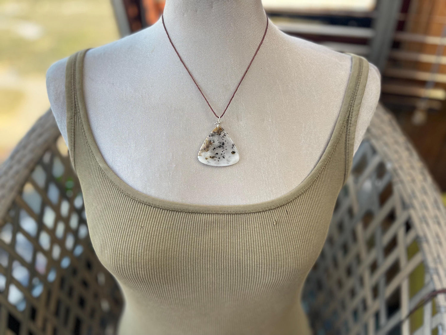 Moss agate necklace, moss agate pendant, large gemstone necklace, green gemstone, gift for gardener. Handmade necklace, boho gift for her