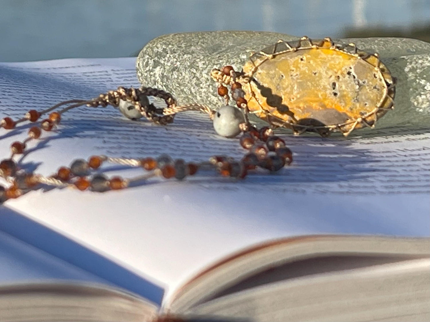 Stunning macrame yellow jasper necklace, jasper pendant, yellow gemstone, Handmade gemstone necklace, boho gift for her. Macrame jewellery.