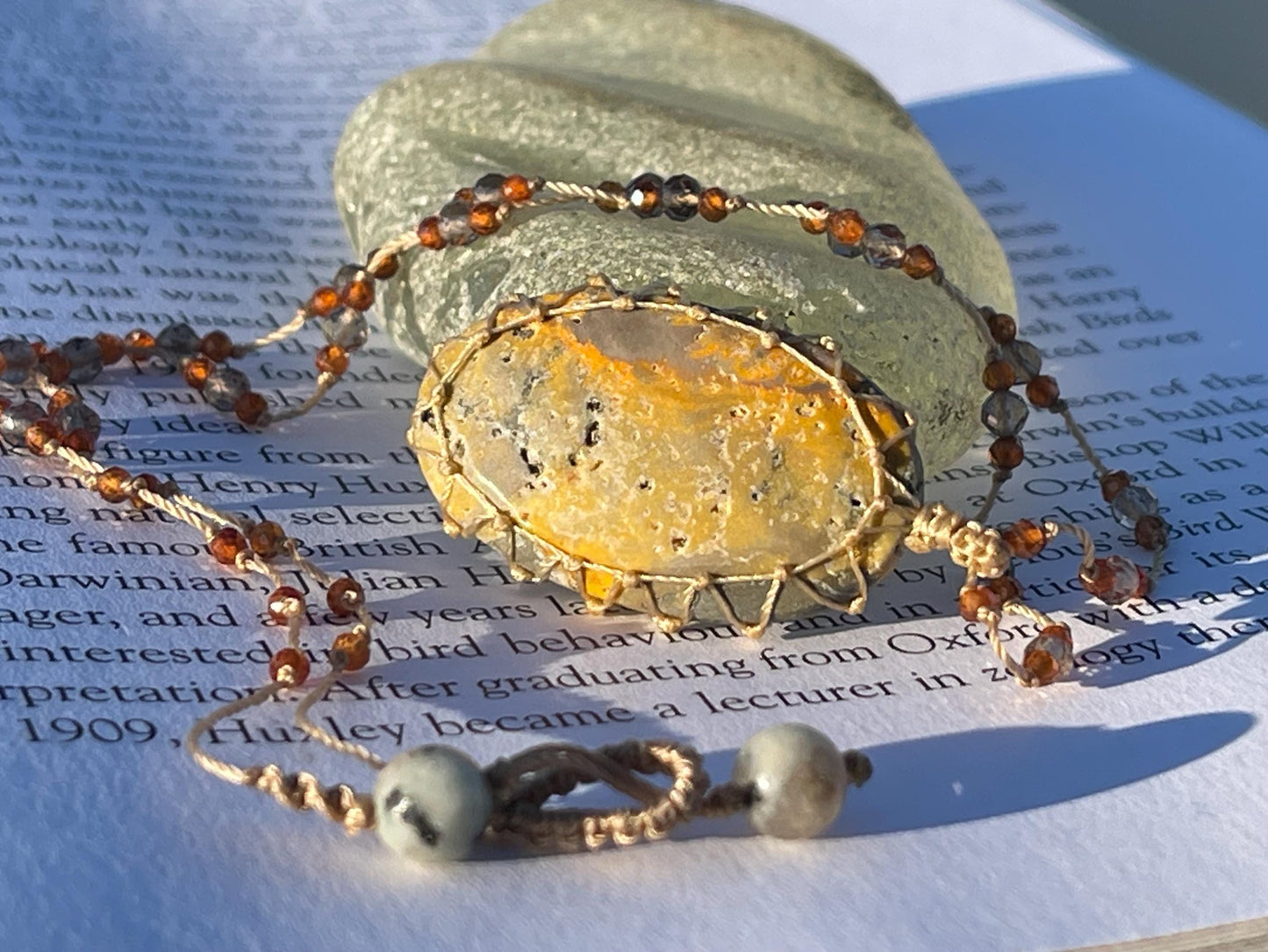 Stunning macrame yellow jasper necklace, jasper pendant, yellow gemstone, Handmade gemstone necklace, boho gift for her. Macrame jewellery.