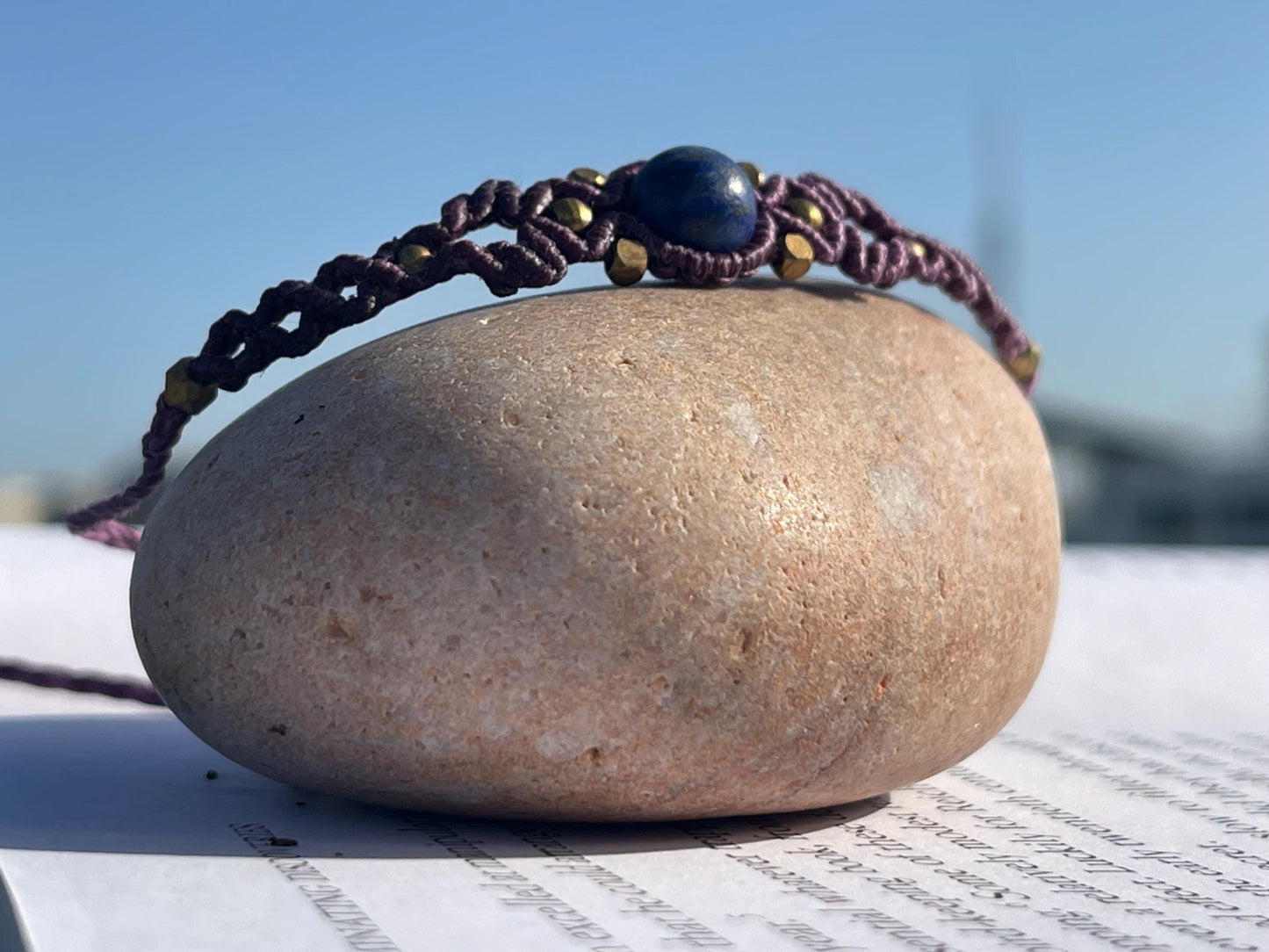 Stunning macrame wrapped lapis gemstone  bracelet, ethical jewellery, unusual jewellery, macrame jewellery. Orange macrame bracelet.