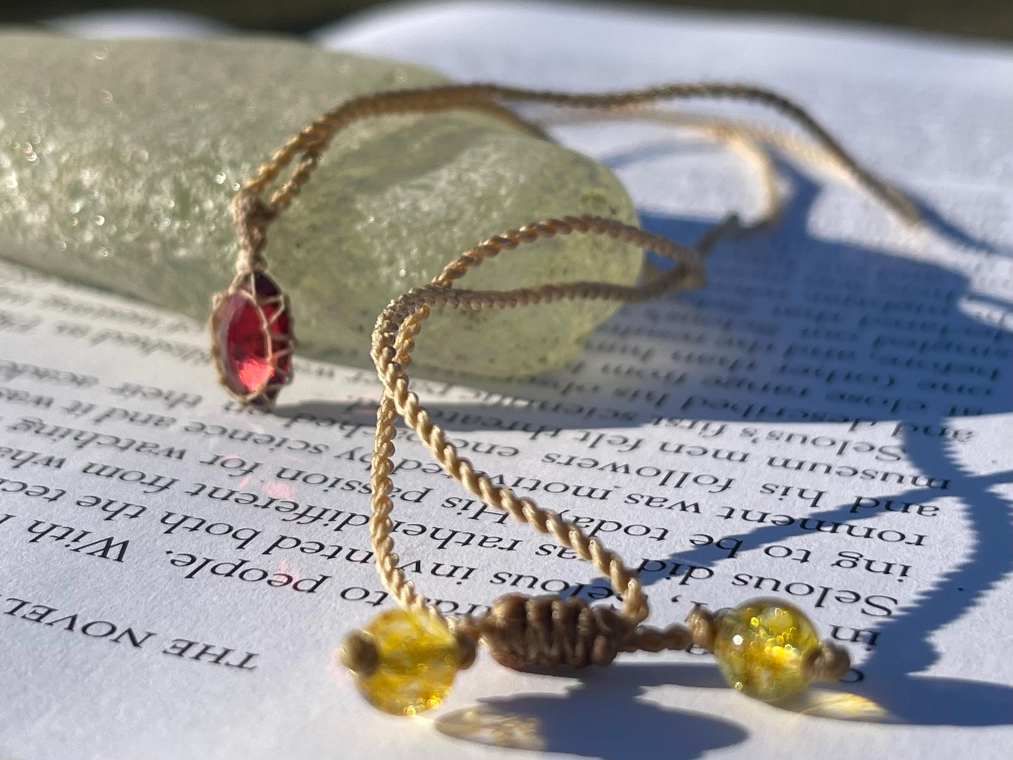 Stunning macrame garnet necklace on an adjustable cord. Handmade gemstone necklace, boho jewellery. Macrame jewellery. Unique necklace.