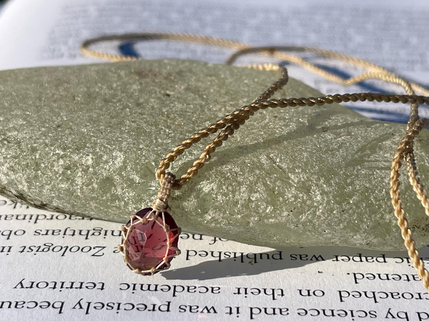 Stunning macrame garnet necklace on an adjustable cord. Handmade gemstone necklace, boho jewellery. Macrame jewellery. Unique necklace.