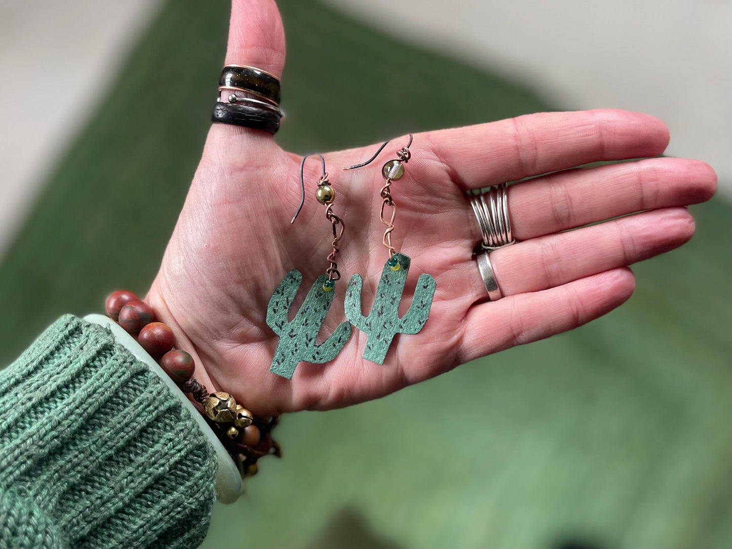 Eco friendly earrings made with sustainable cactus leather. Cruelty free, ethical, sustainable earrings. Eco friendly jewellery.