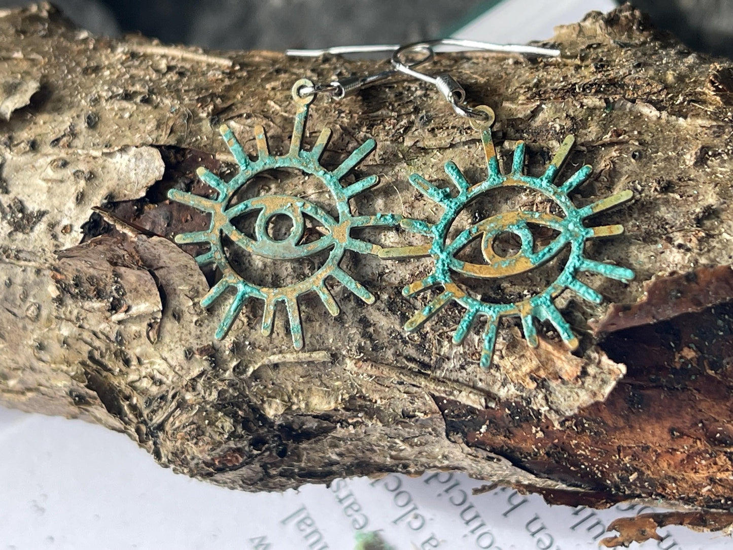 Inca eye earrings. Rustic earrings, unusual earrings, unusual gift for her, blue earrings, boho earrings, inca jewellery, hippy gift
