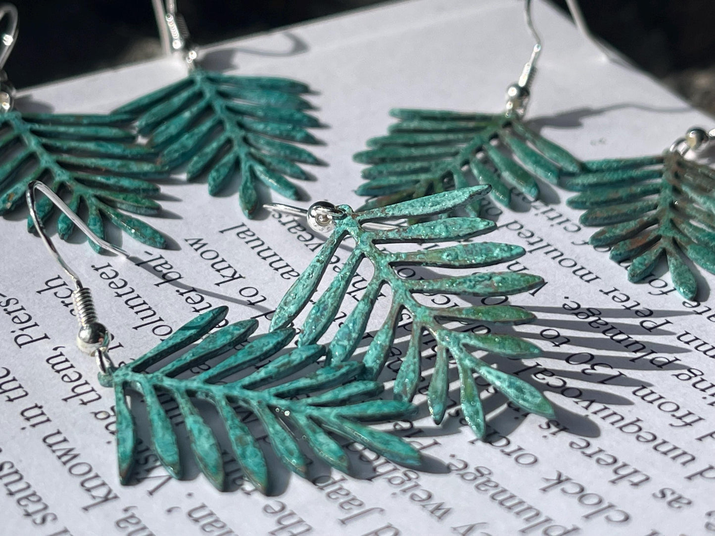 Handmade leaf earrings. Rustic earrings, unusual earrings, unusual gift for her, blue earrings, boho earrings, leaf jewellery, hippy gift