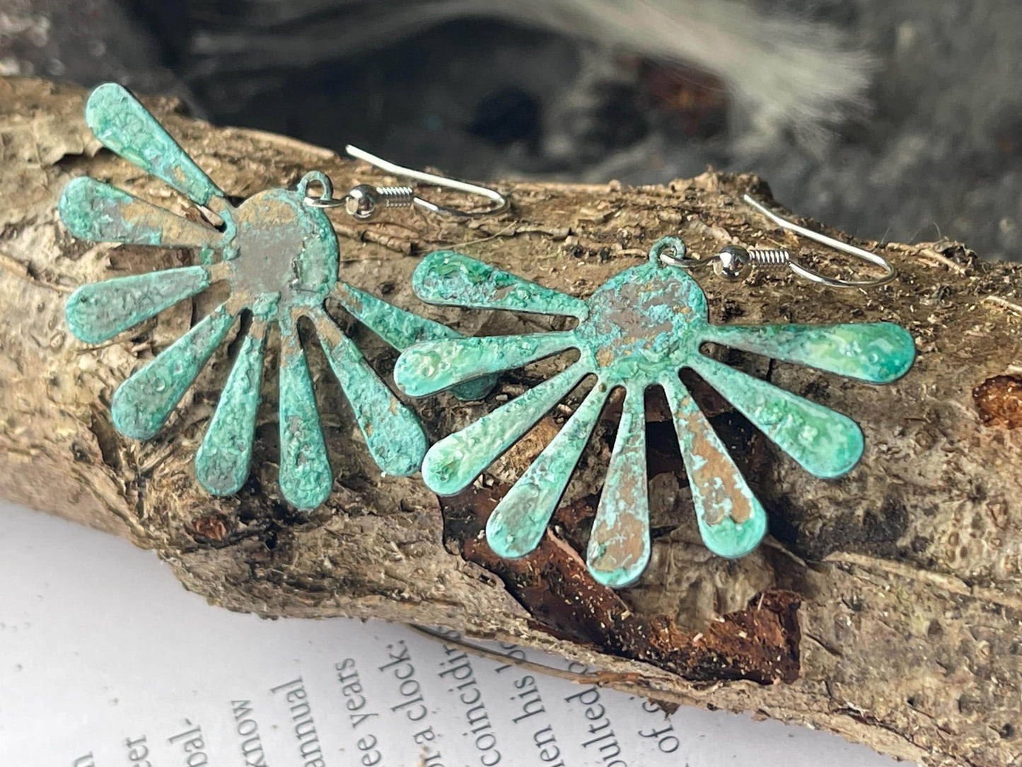 Handmade floral earrings. Rustic earrings, unusual earrings, unusual gift for her, blue earrings, boho earrings, unusual jewellery, hippy gift