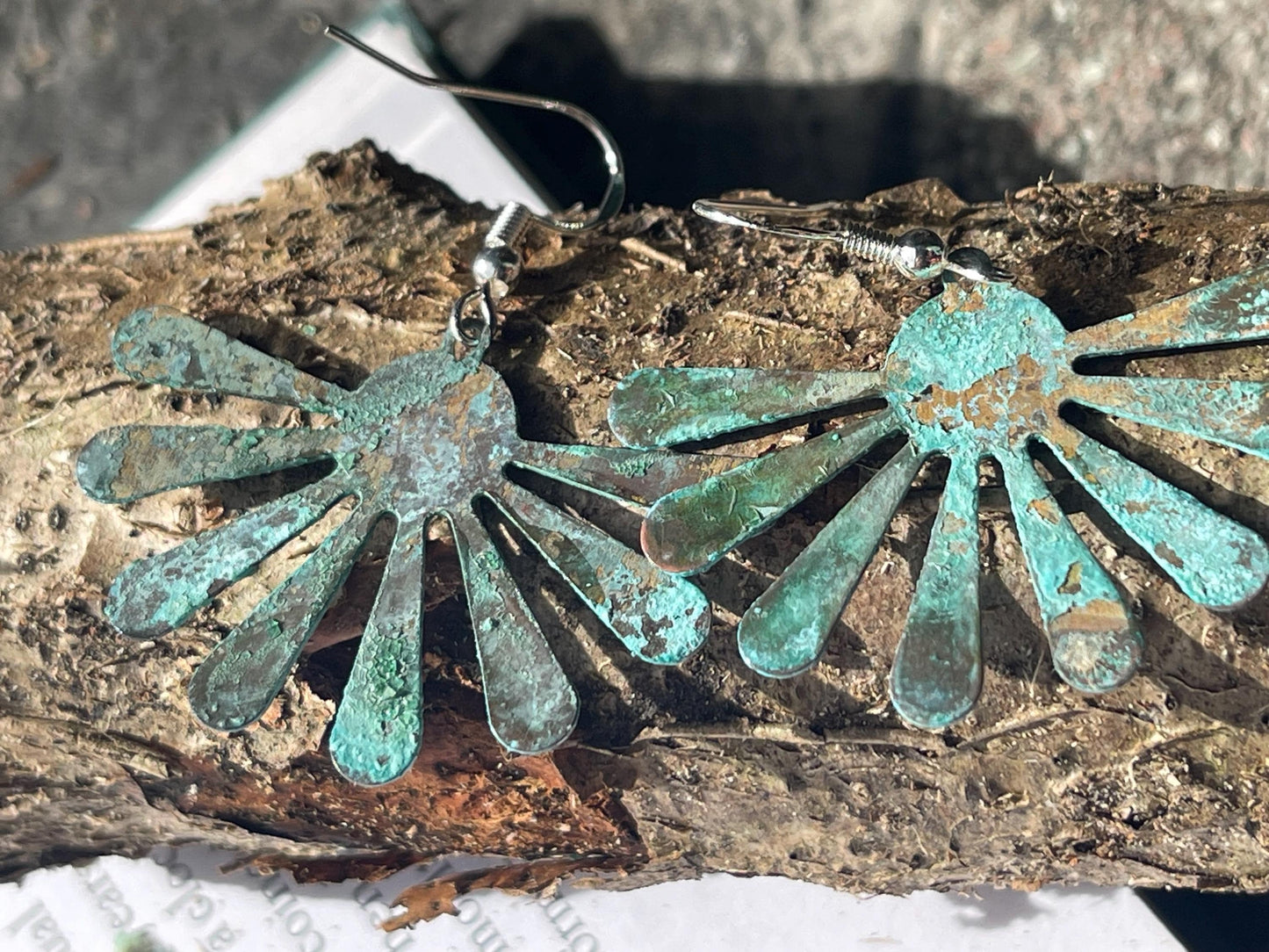 Handmade floral earrings. Rustic earrings, unusual earrings, unusual gift for her, blue earrings, boho earrings, unusual jewellery, hippy gift