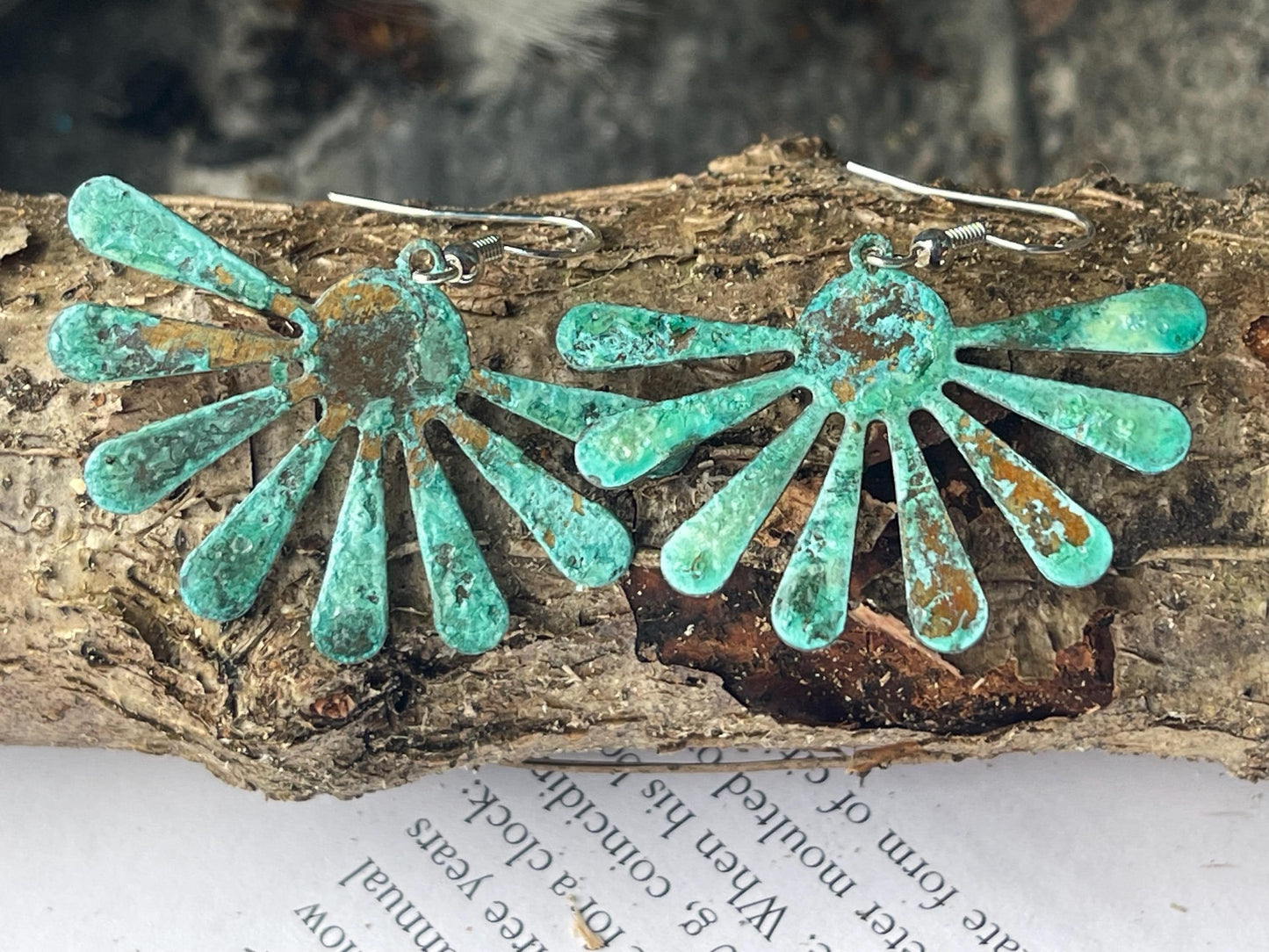 Handmade floral earrings. Rustic earrings, unusual earrings, unusual gift for her, blue earrings, boho earrings, unusual jewellery, hippy gift