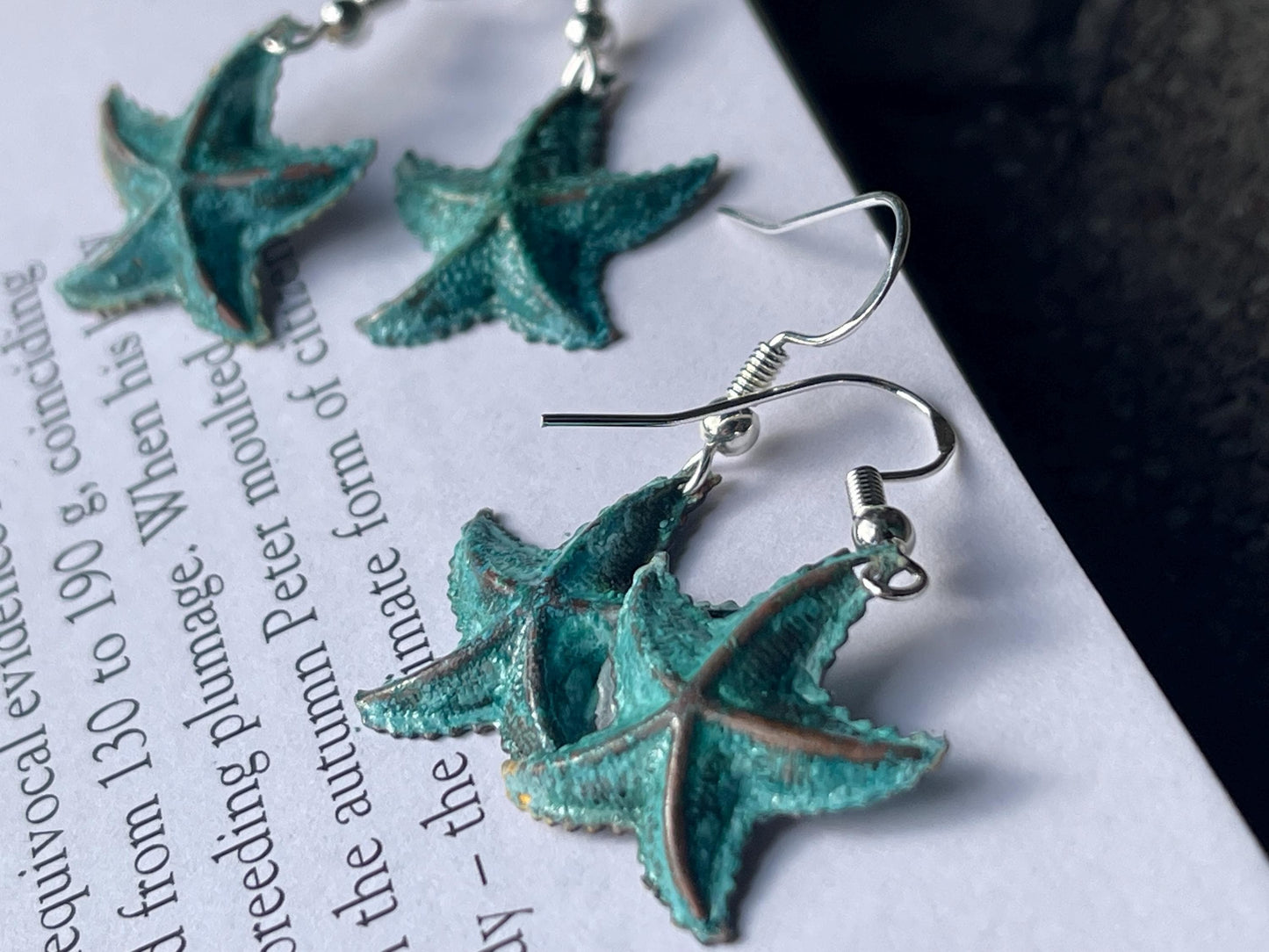 Handmade starfish earrings. Rustic earrings, unusual earrings, unusual gift for her, blue earrings, boho earrings, hippy gift. Beach earring