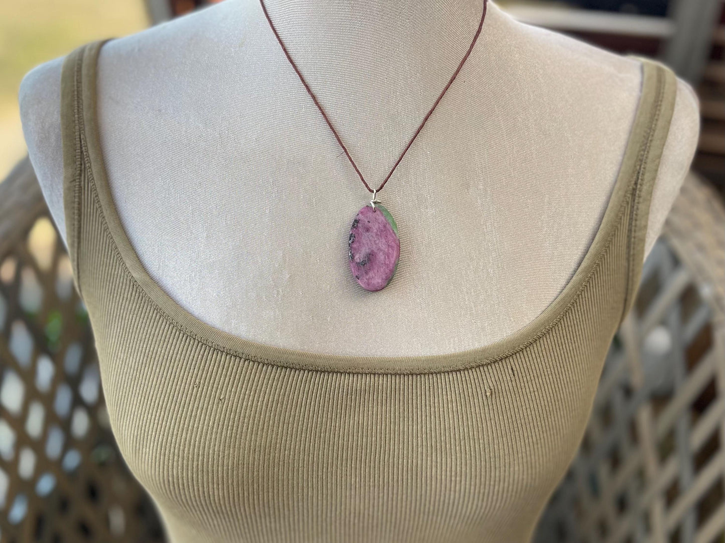 Ruby Fushsite necklace. Handmade necklace, gift for her, gift for him, unusual necklace, unique jewellery, ethical gift, ethical jewellery