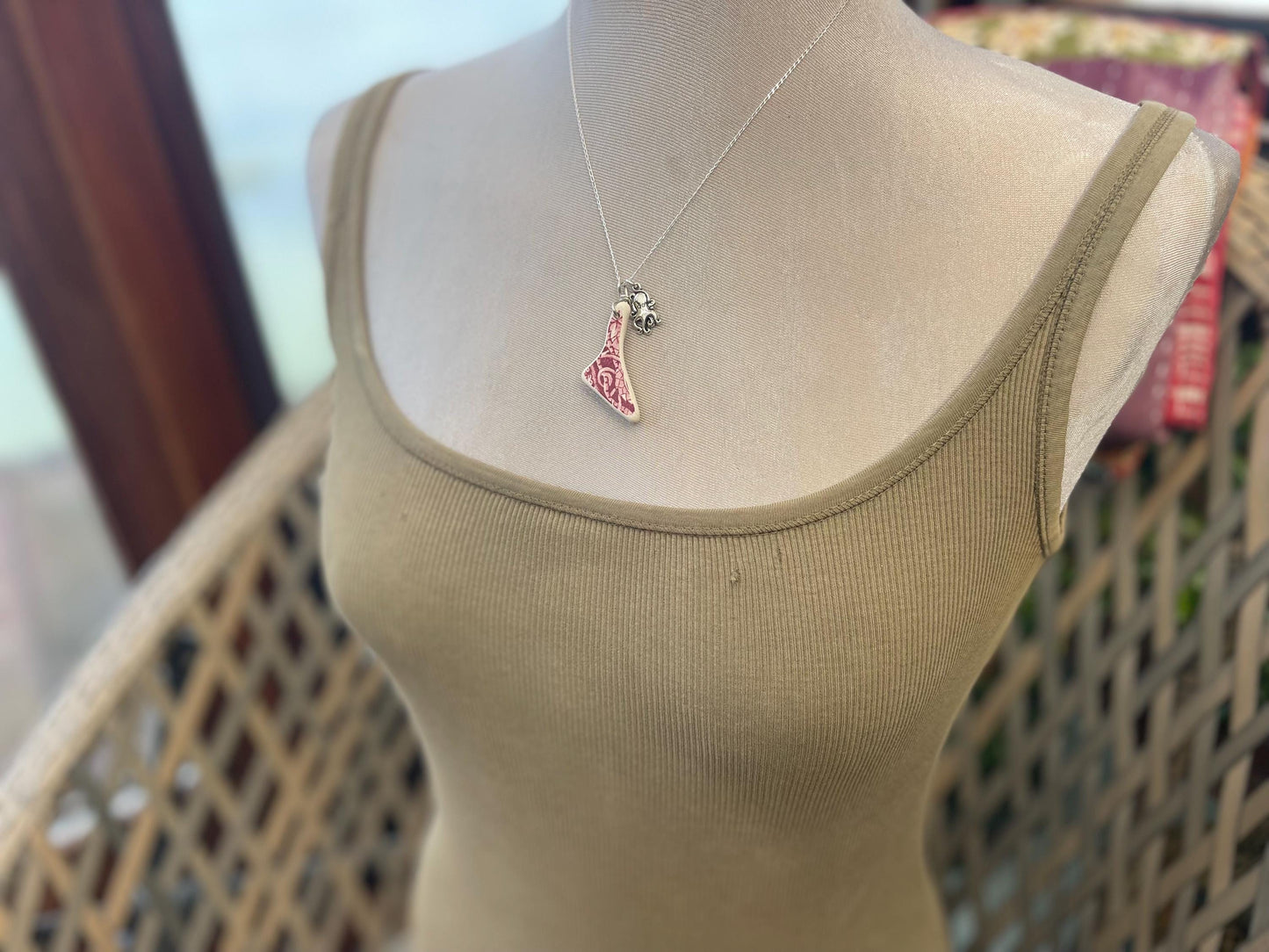 Eco friendly sea ceramic necklace on a sterling silver chain. Eco friendly jewellery, ethical jewellery. Eco friendly necklace.