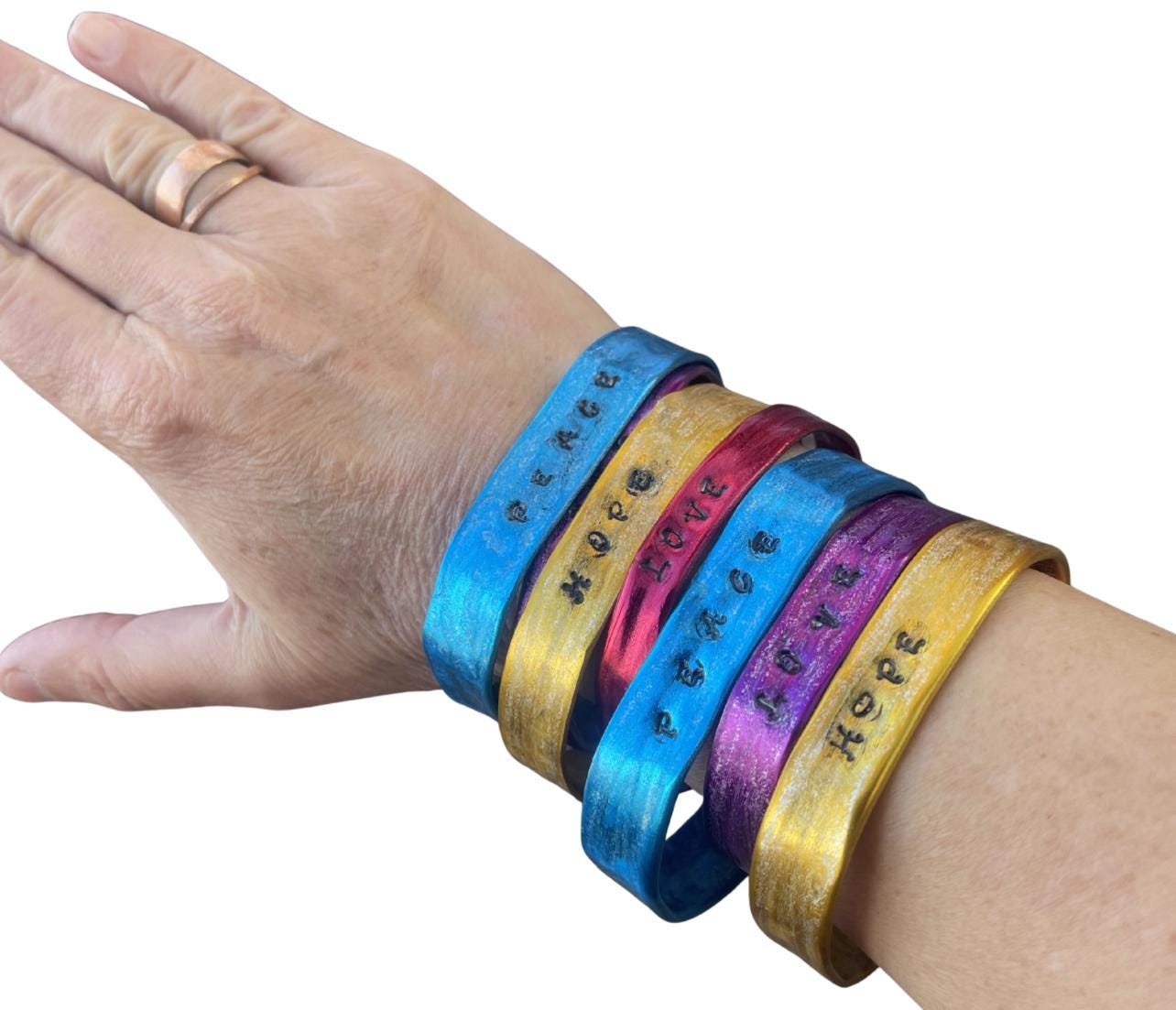 Knitting needle bracelets. Gifts for knitters. Peace bracelets, hope bracelets. Eco friendly bracelets. Eco friendly jewellery. Ethical gift