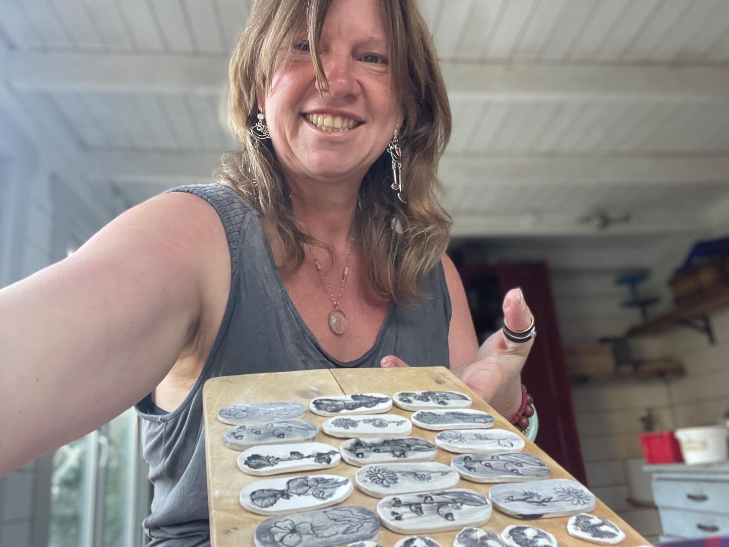 Handmade morning glory necklace. Eco friendly jewellery. Ethical pendants made with waste clay and burnt recycled copper. Ethical jewellery.