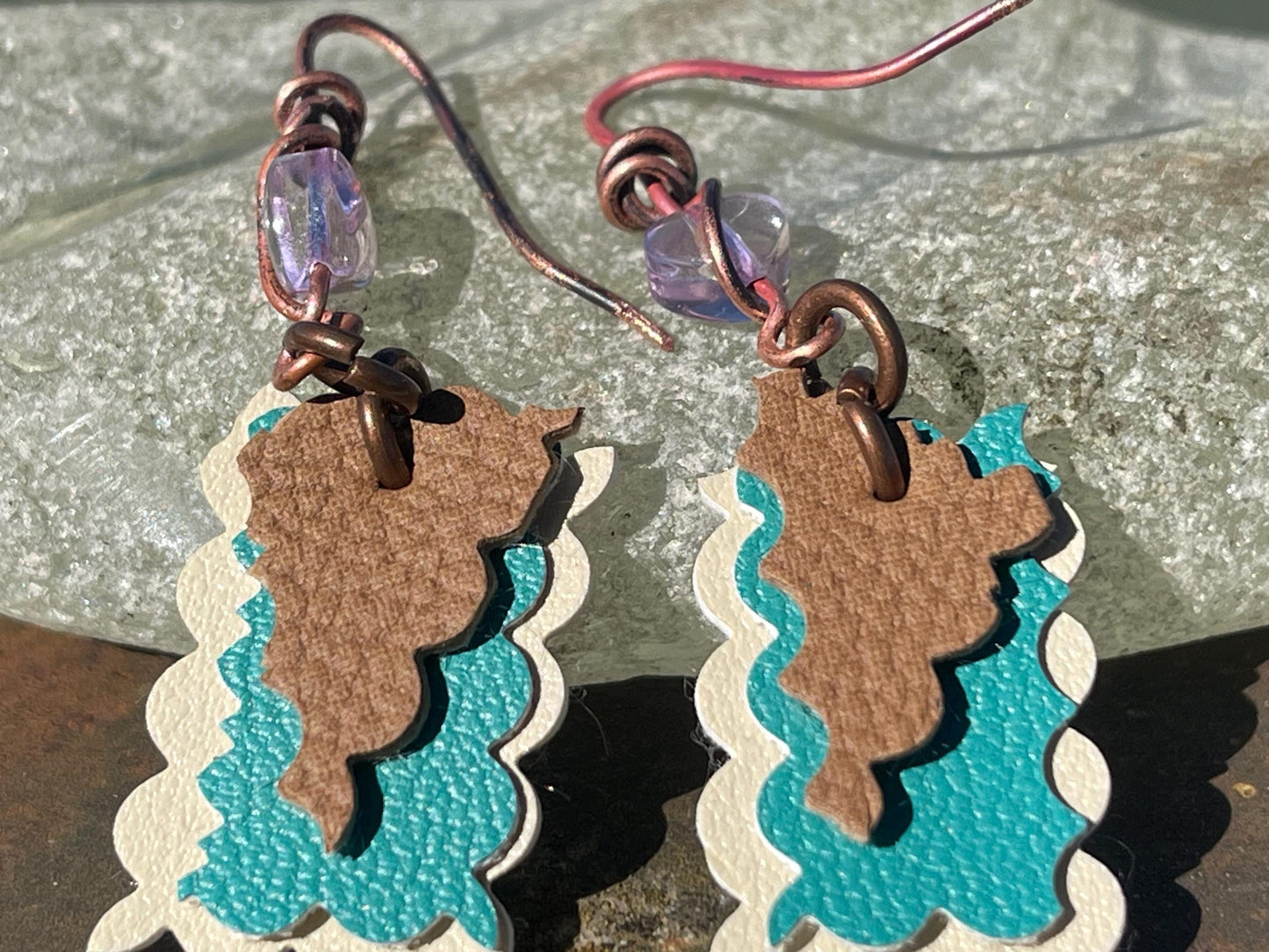 Eco friendly earrings made with sustainable cactus leather. Cruelty free, ethical, sustainable earrings. Eco friendly jewellery.
