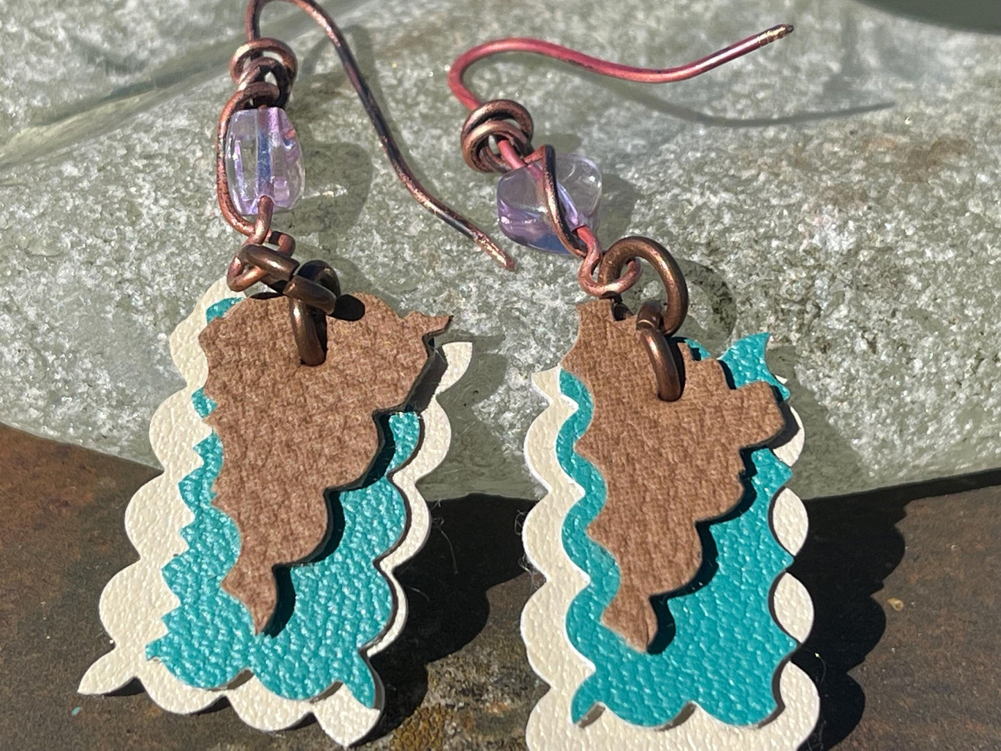 Eco friendly earrings made with sustainable cactus leather. Cruelty free, ethical, sustainable earrings. Eco friendly jewellery.