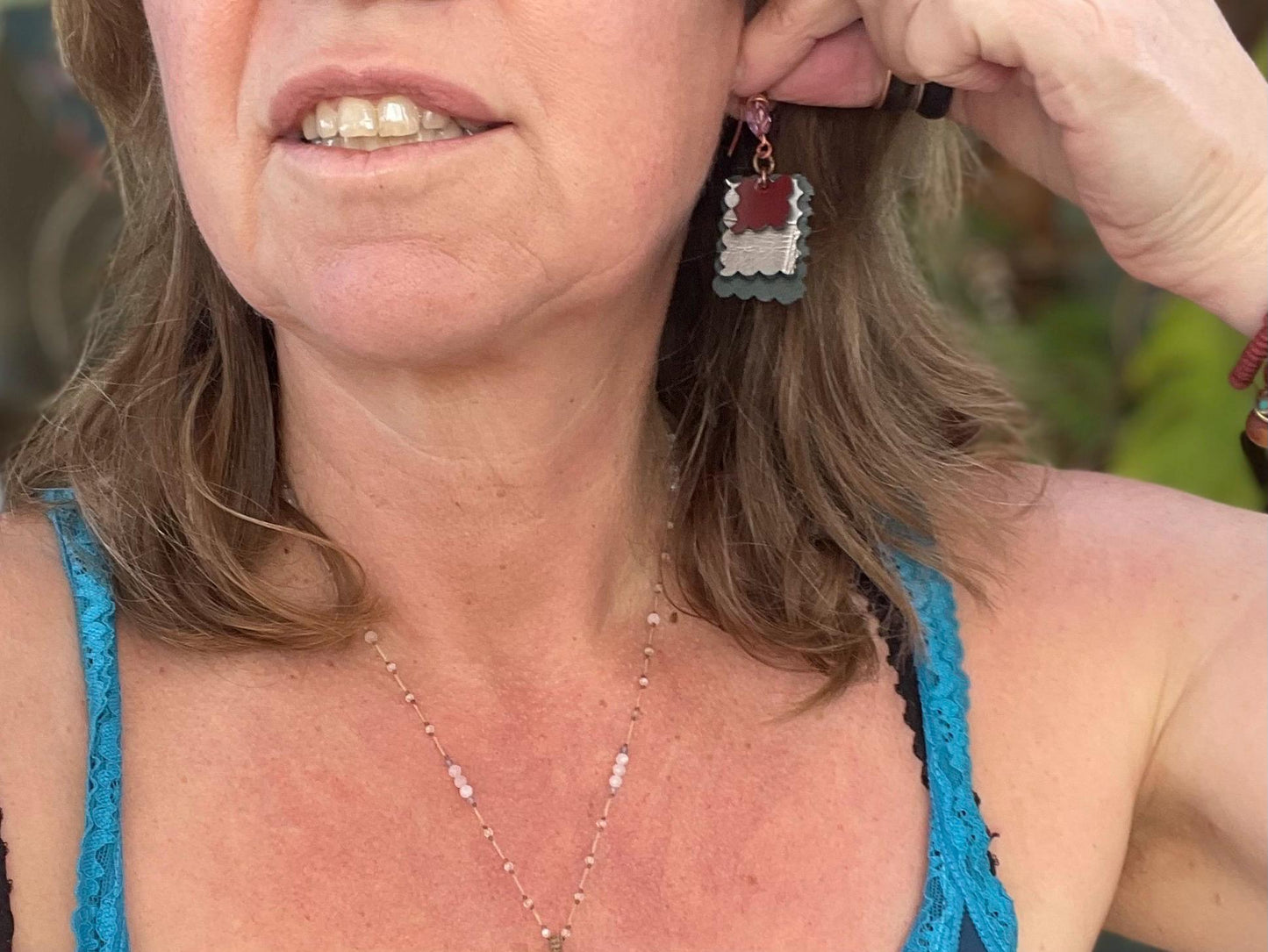 Eco friendly earrings made with sustainable cactus leather. Cruelty free, ethical, sustainable earrings. Eco friendly jewellery.