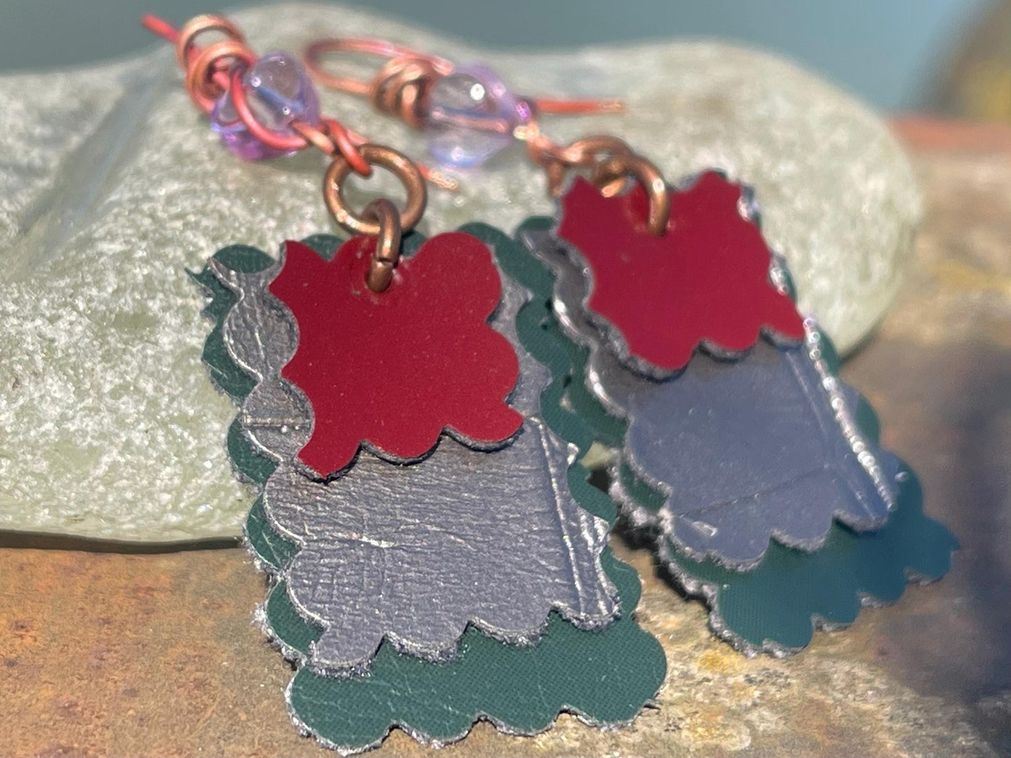 Eco friendly earrings made with sustainable cactus leather. Cruelty free, ethical, sustainable earrings. Eco friendly jewellery.