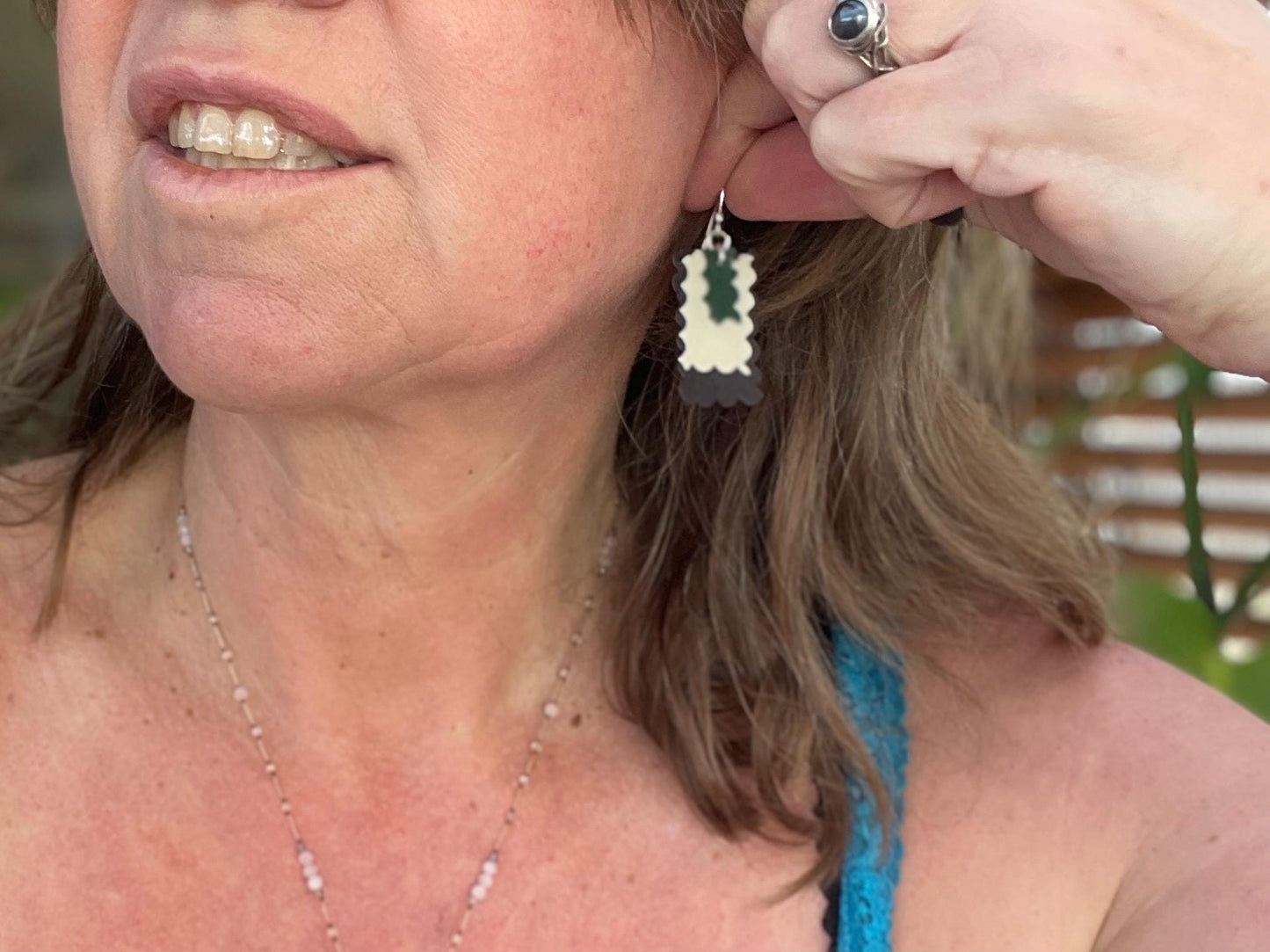 Eco friendly earrings made with sustainable cactus leather. Cruelty free, ethical, sustainable earrings. Eco friendly jewellery.