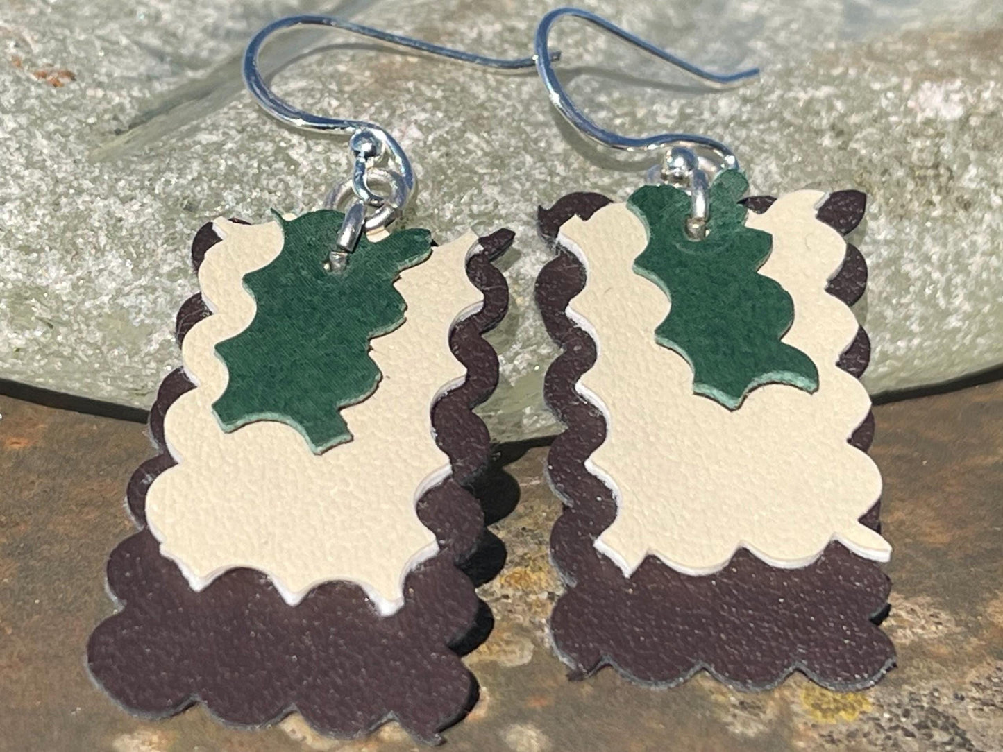 Eco friendly earrings made with sustainable cactus leather. Cruelty free, ethical, sustainable earrings. Eco friendly jewellery.