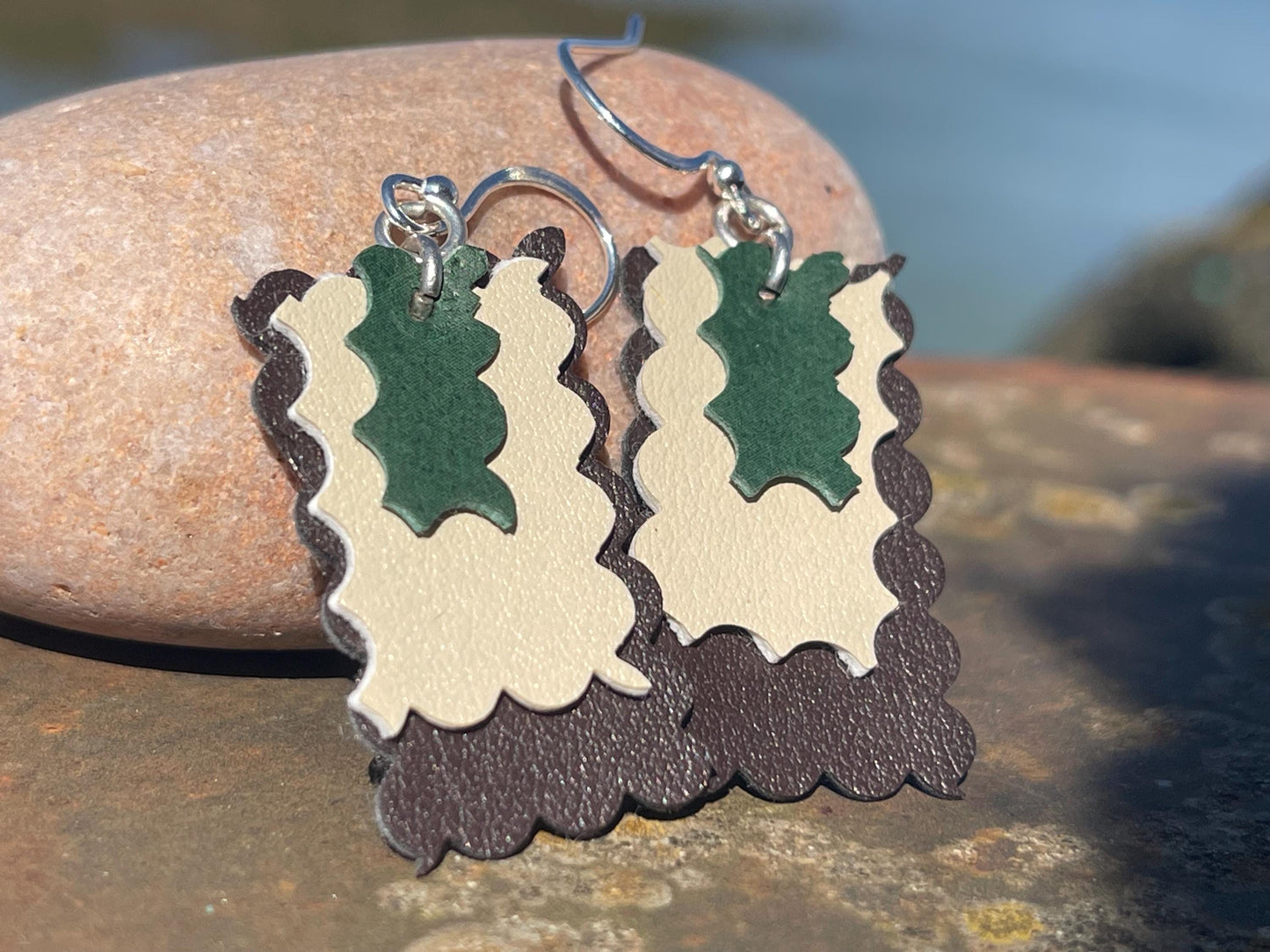 Eco friendly earrings made with sustainable cactus leather. Cruelty free, ethical, sustainable earrings. Eco friendly jewellery.
