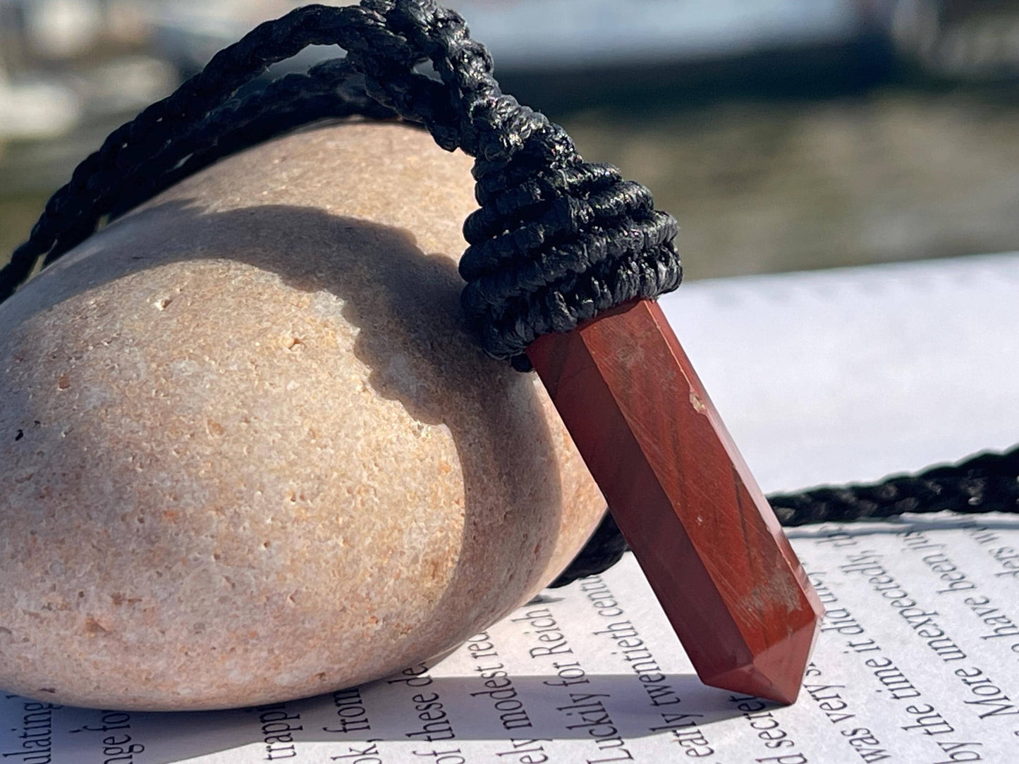 Stunning macrame jasper necklace on an adjustable cord. Handmade gemstone necklace, boho jewellery. Macrame jewellery. Unique necklace.