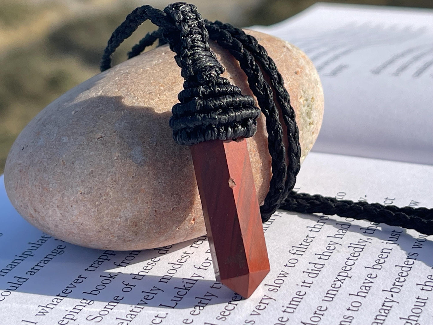 Stunning macrame jasper necklace on an adjustable cord. Handmade gemstone necklace, boho jewellery. Macrame jewellery. Unique necklace.