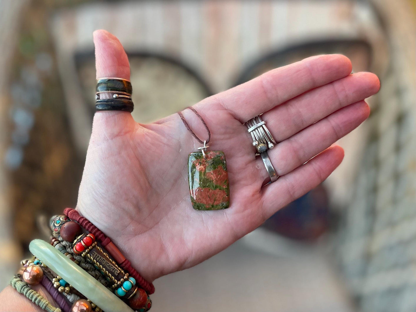 Unakite necklace, boho necklace, ethical jewellery, gift for him, handmade necklace for a man, gemstone gift for her, unique necklace.