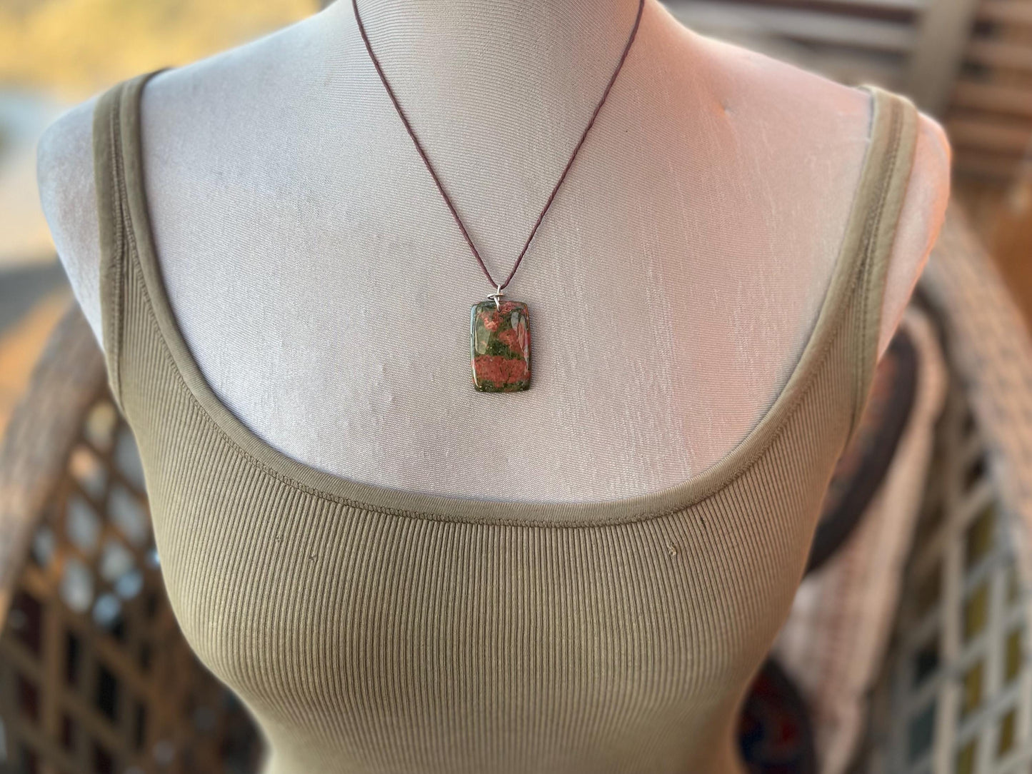 Unakite necklace, boho necklace, ethical jewellery, gift for him, handmade necklace for a man, gemstone gift for her, unique necklace.