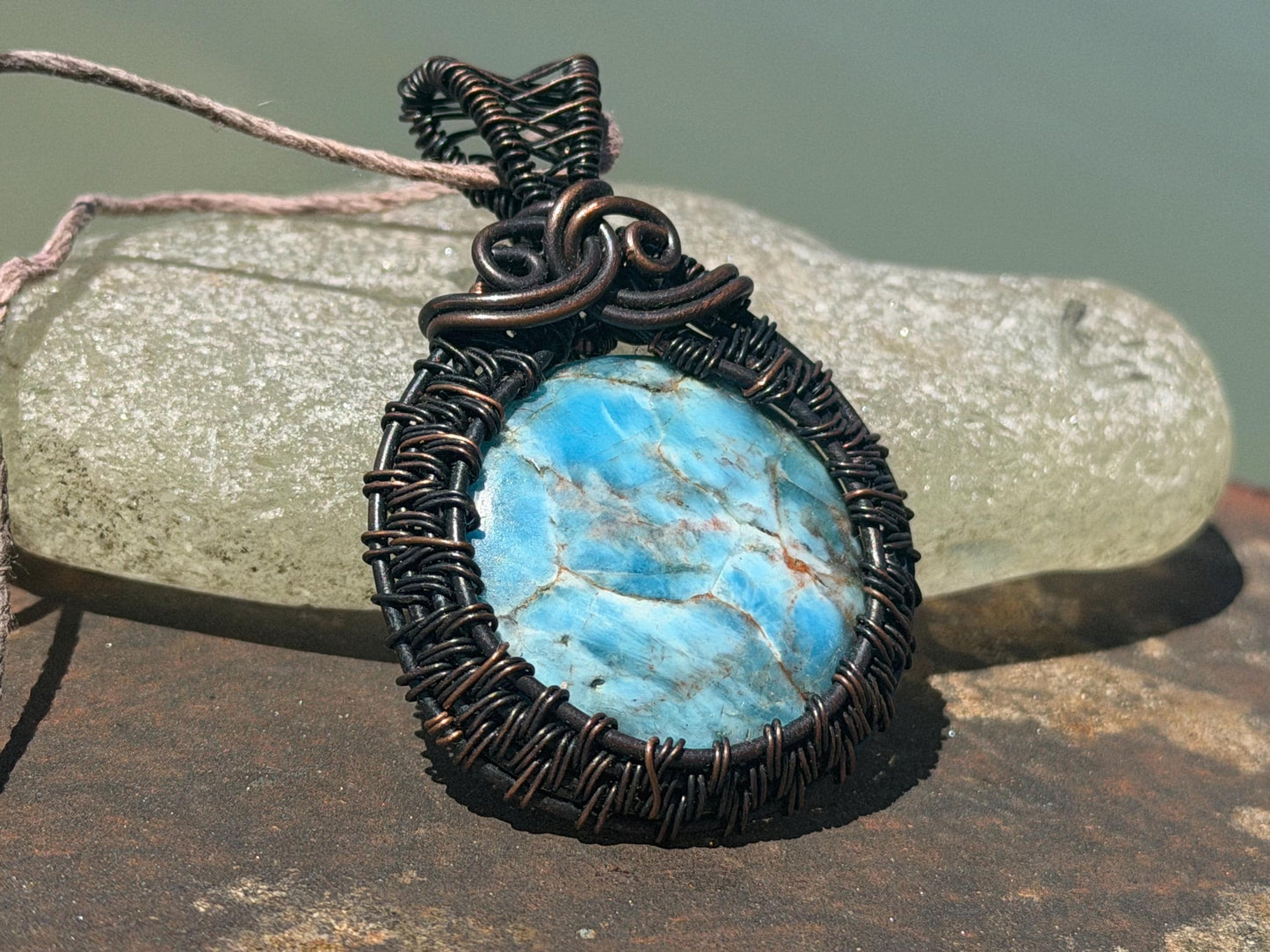 Apatite necklace, Apatite pendant, blue necklace. Handmade necklace, boho jewellery, boho jewelry, ethical jewellery, sustainable fashion