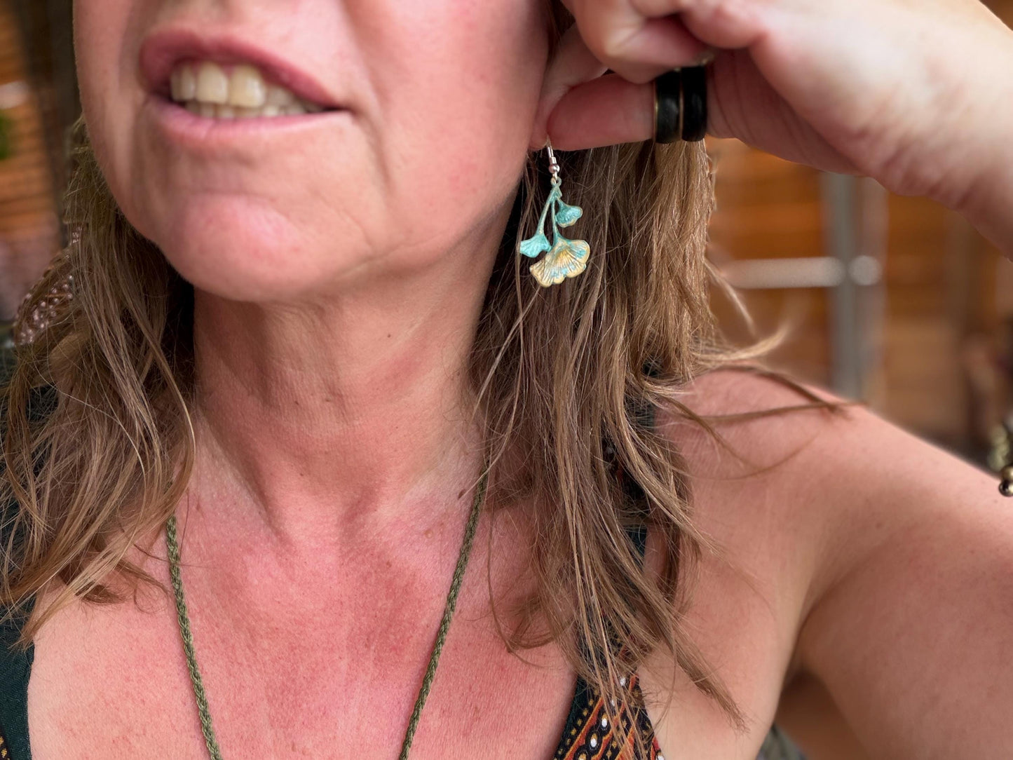 Handmade flora earrings. Rustic earrings, unusual earrings, unusual gift for her, blue earrings, boho earrings, patina jewellery, hippy gift