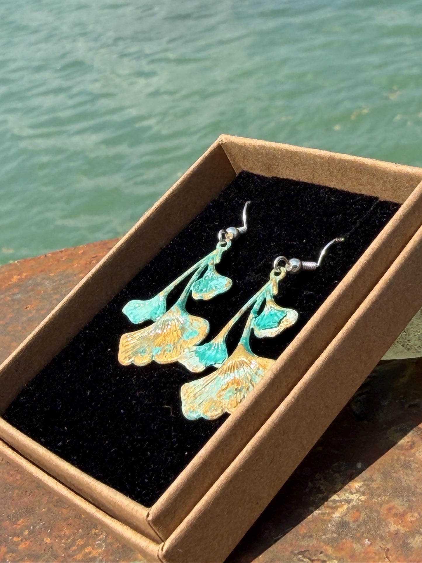 Handmade flora earrings. Rustic earrings, unusual earrings, unusual gift for her, blue earrings, boho earrings, patina jewellery, hippy gift