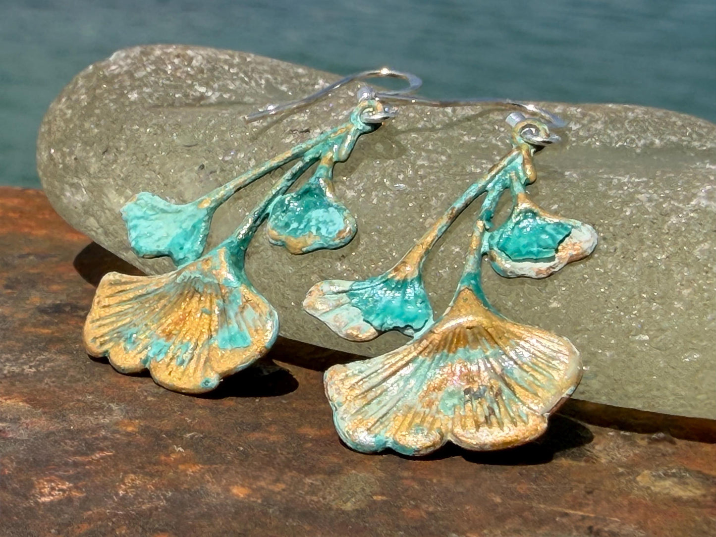 Handmade flora earrings. Rustic earrings, unusual earrings, unusual gift for her, blue earrings, boho earrings, patina jewellery, hippy gift