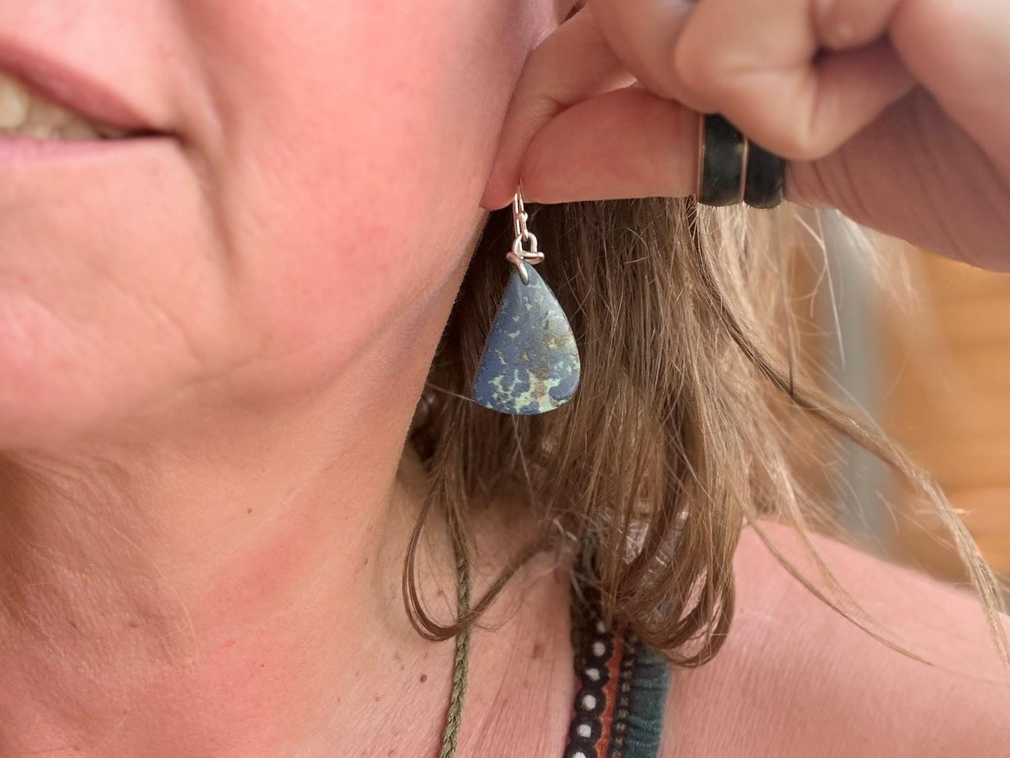 Chrysocolla gemstone earrings on recycled sterling silver. Ethical jewellery, blue gemstone earrings. Stunning unique jewellery. Unique gift